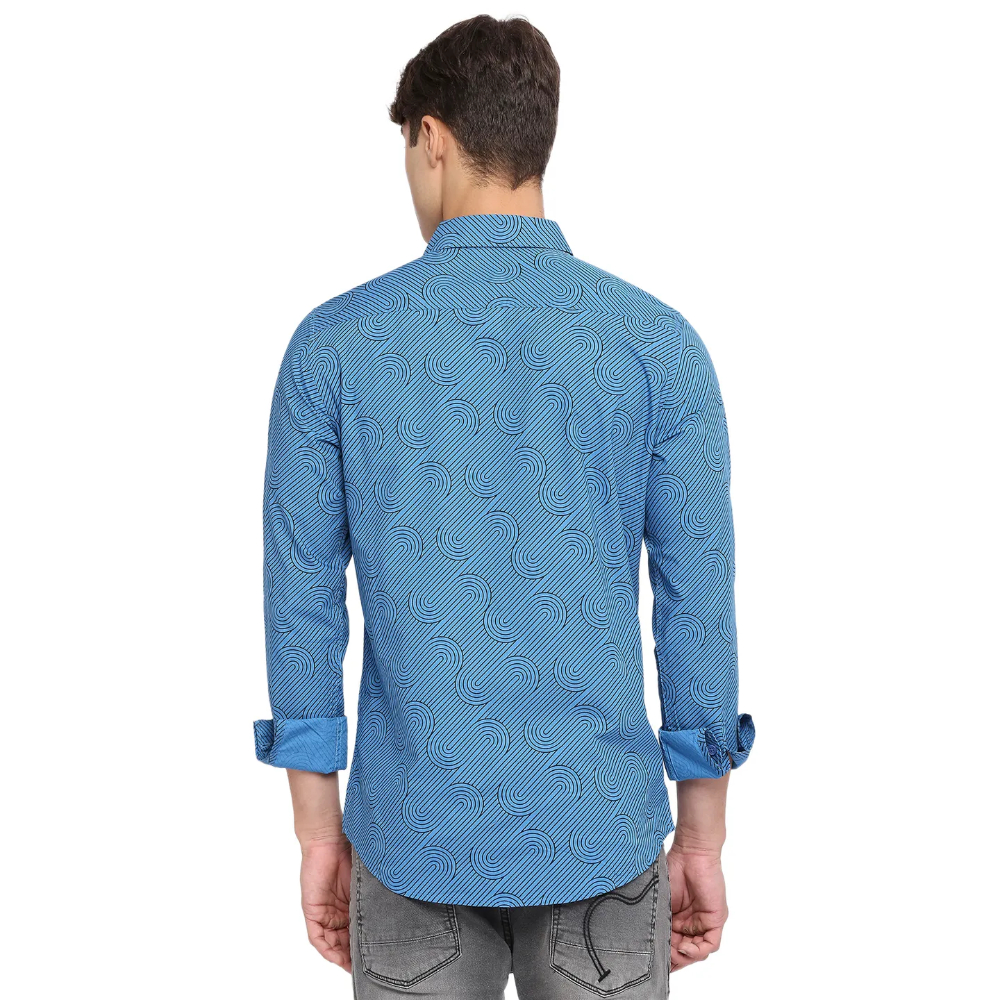 Blue Slim Fit Regular Collar Men's Shirt by Being Human Clothing - Image 4