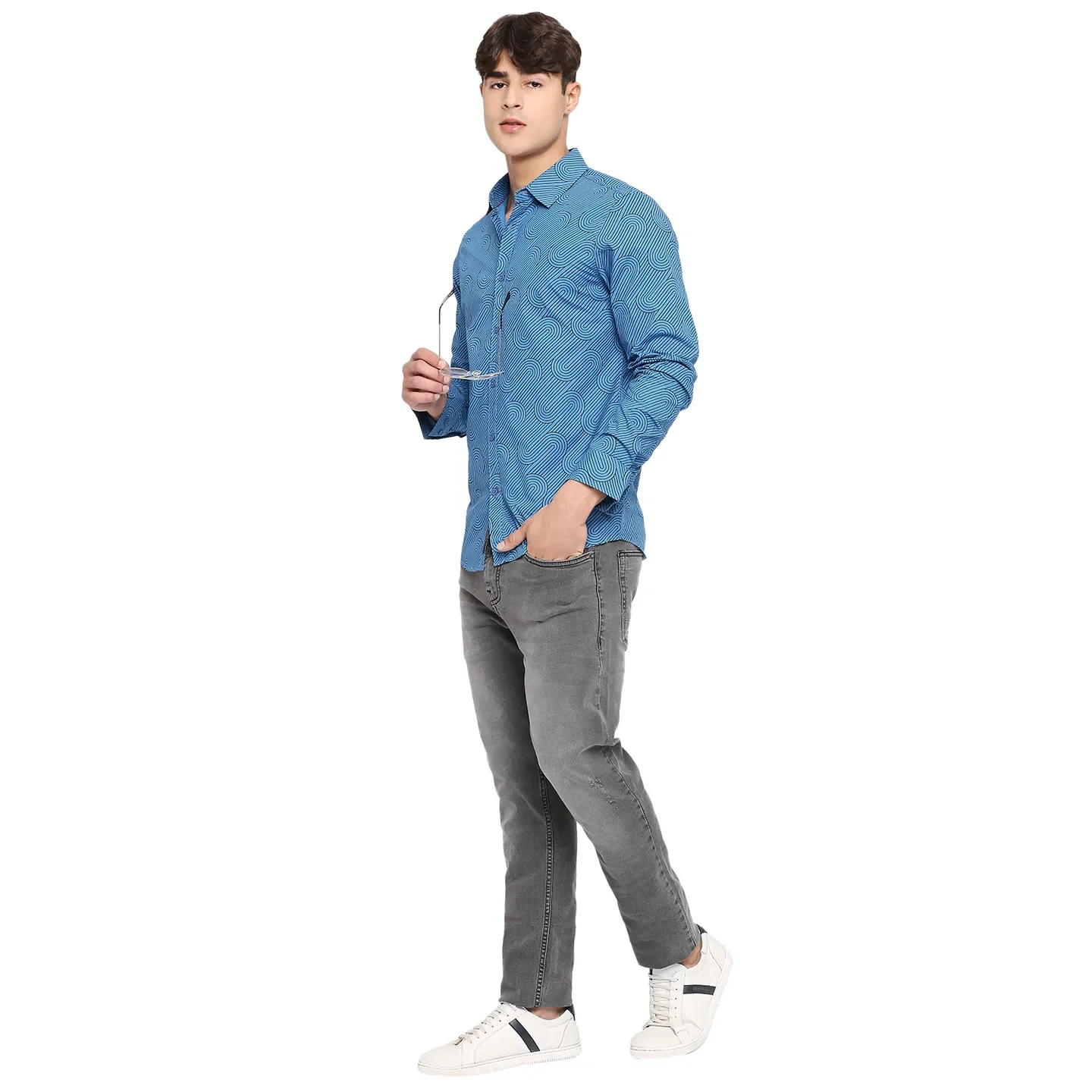 Blue Slim Fit Regular Collar Men's Shirt by Being Human Clothing - Image 6