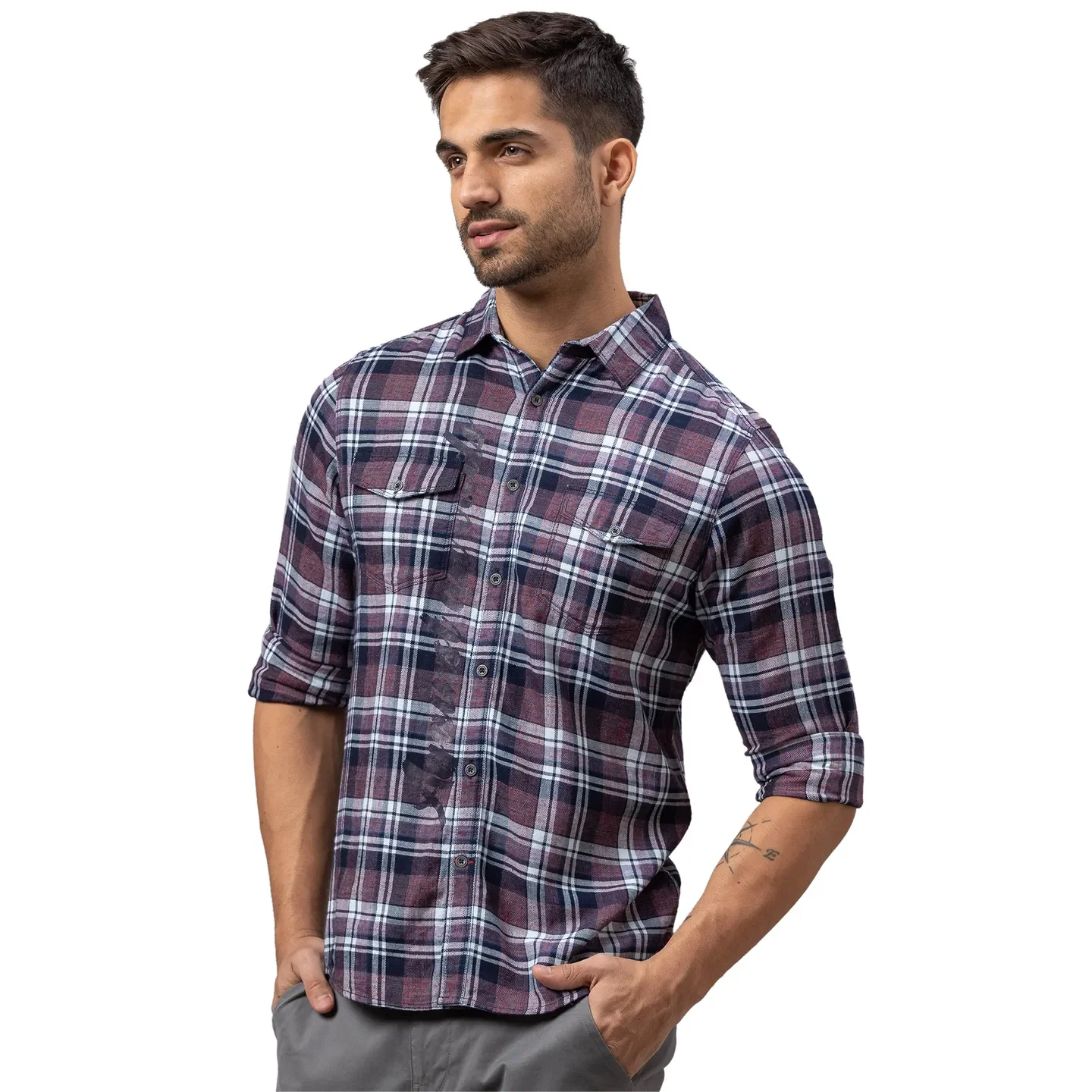 Red Slim Straight Fit Regular Collar Long Sleeves Cotton Men's Shirt by Being Human Clothing - Image 4