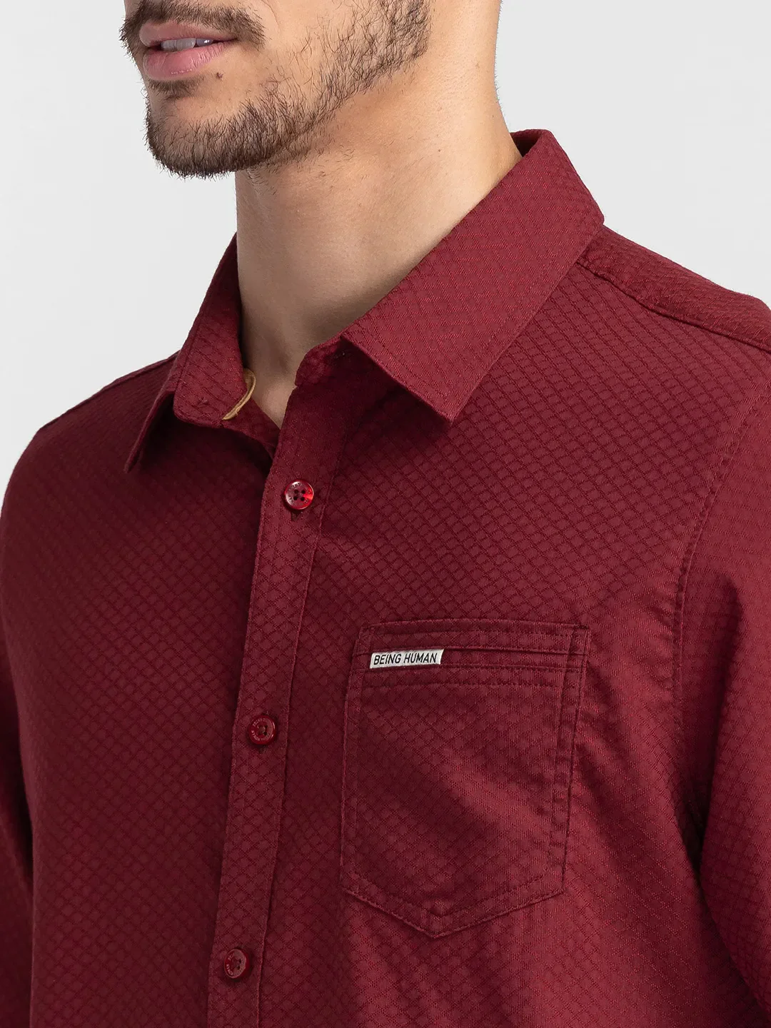 Red Slim Straight Fit Regular Collar Long Sleeves Cotton Men's Shirt by Being Human Clothing - Image 5