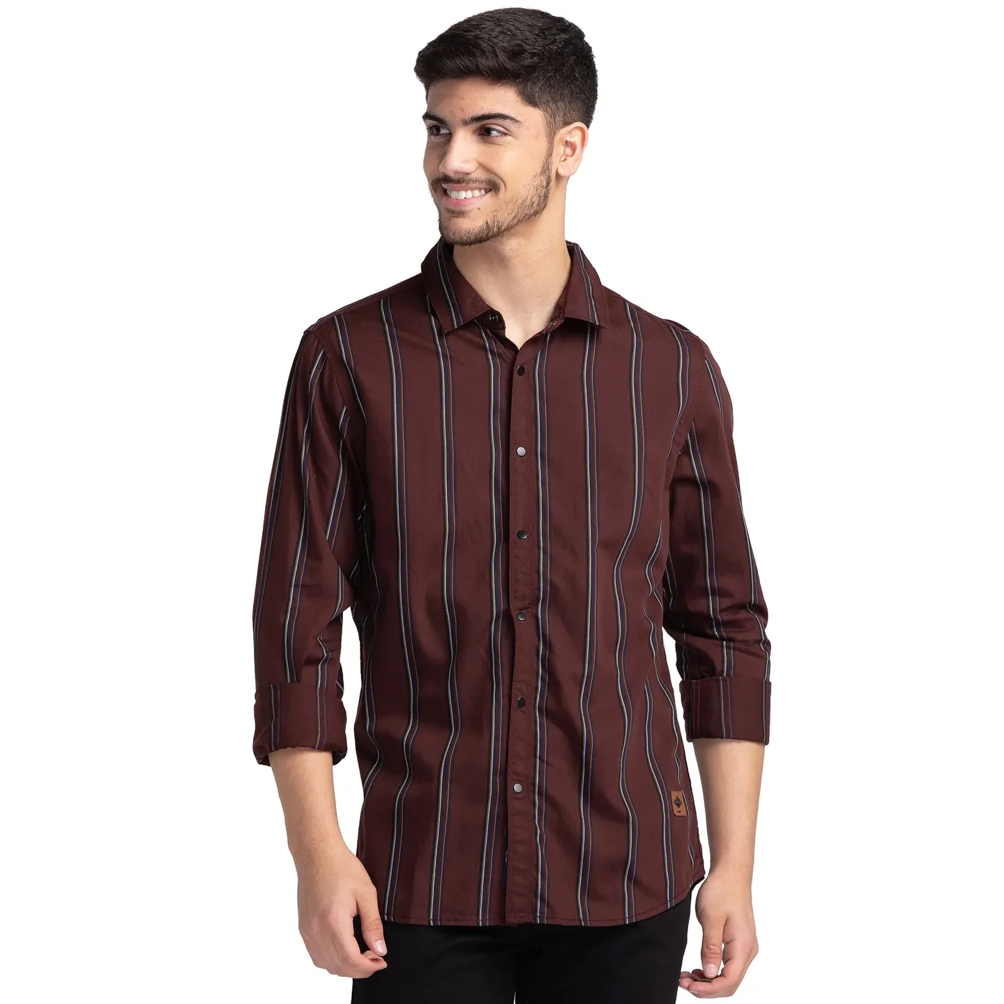 Red Slim Straight Fit Regular Collar Long Sleeves Cotton Men's Shirt by Being Human Clothing