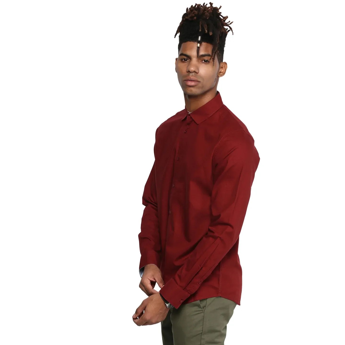 Red Slim Straight Fit Regular Collar Long Sleeves Men's Shirt by Being Human Clothing - Image 2