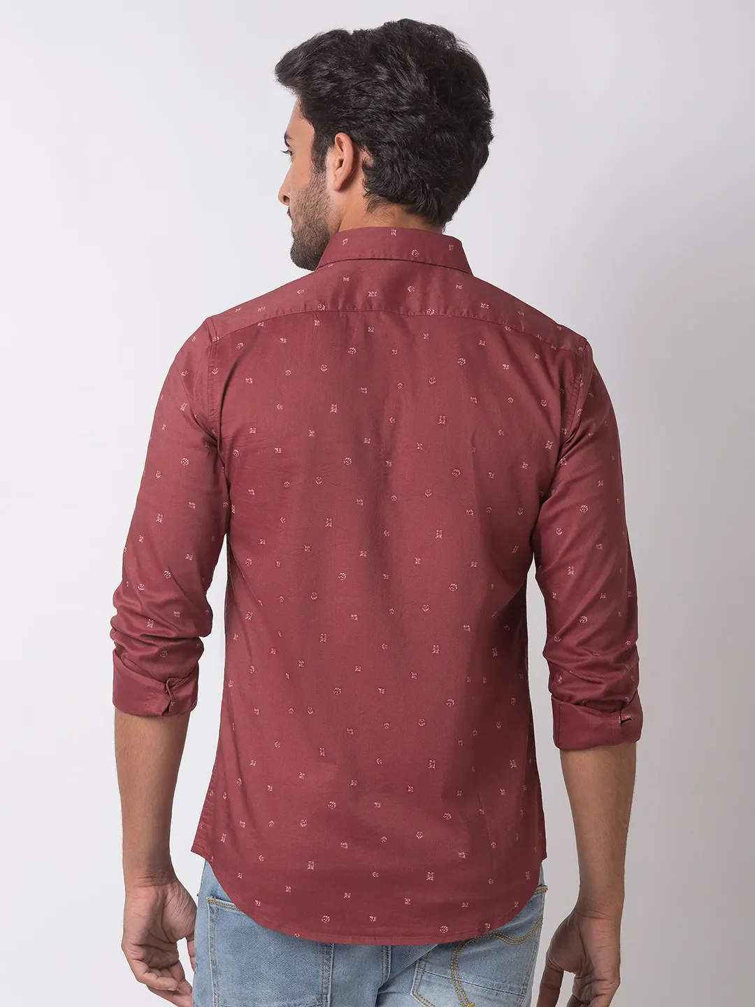 Red Slim Straight Fit Regular Collar Long Sleeves Cotton Men's Shirt by Being Human Clothing - Image 4