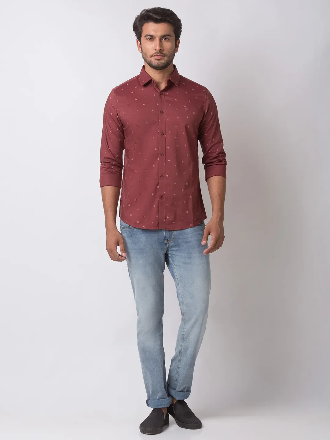 Red Slim Straight Fit Regular Collar Long Sleeves Cotton Men's Shirt by Being Human Clothing - Image 5