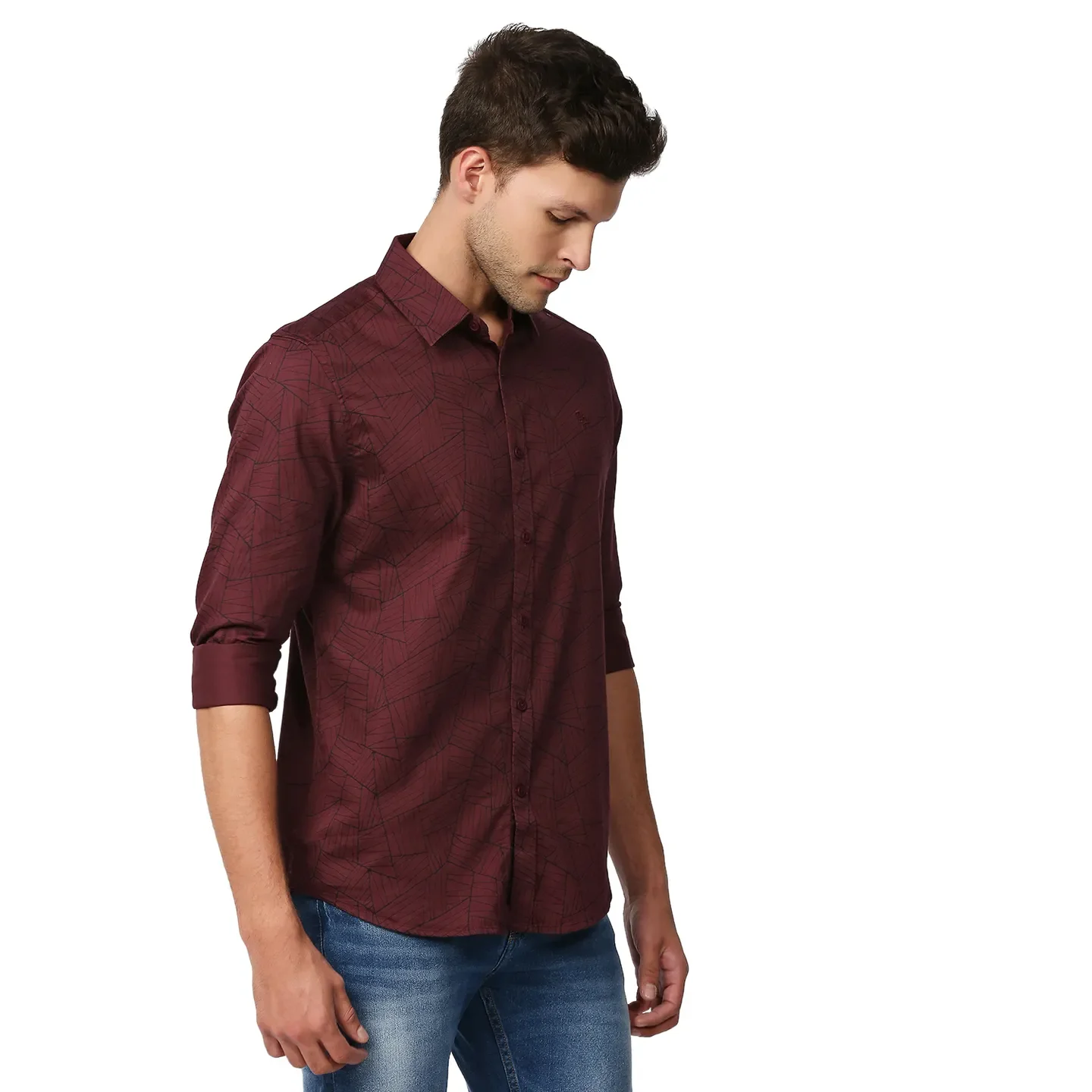 Red Slim Straight Fit Regular Collar Long Sleeves Men's Shirt by Being Human Clothing - Image 3