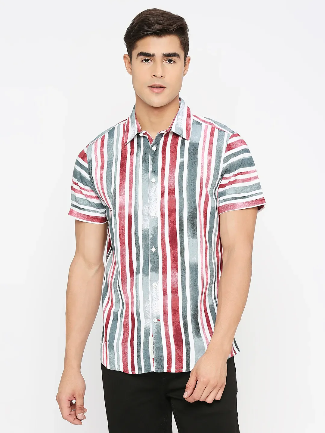 Red Slim Straight Fit Regular Collar Short Sleeves Cotton Men's Shirt by Being Human Clothing