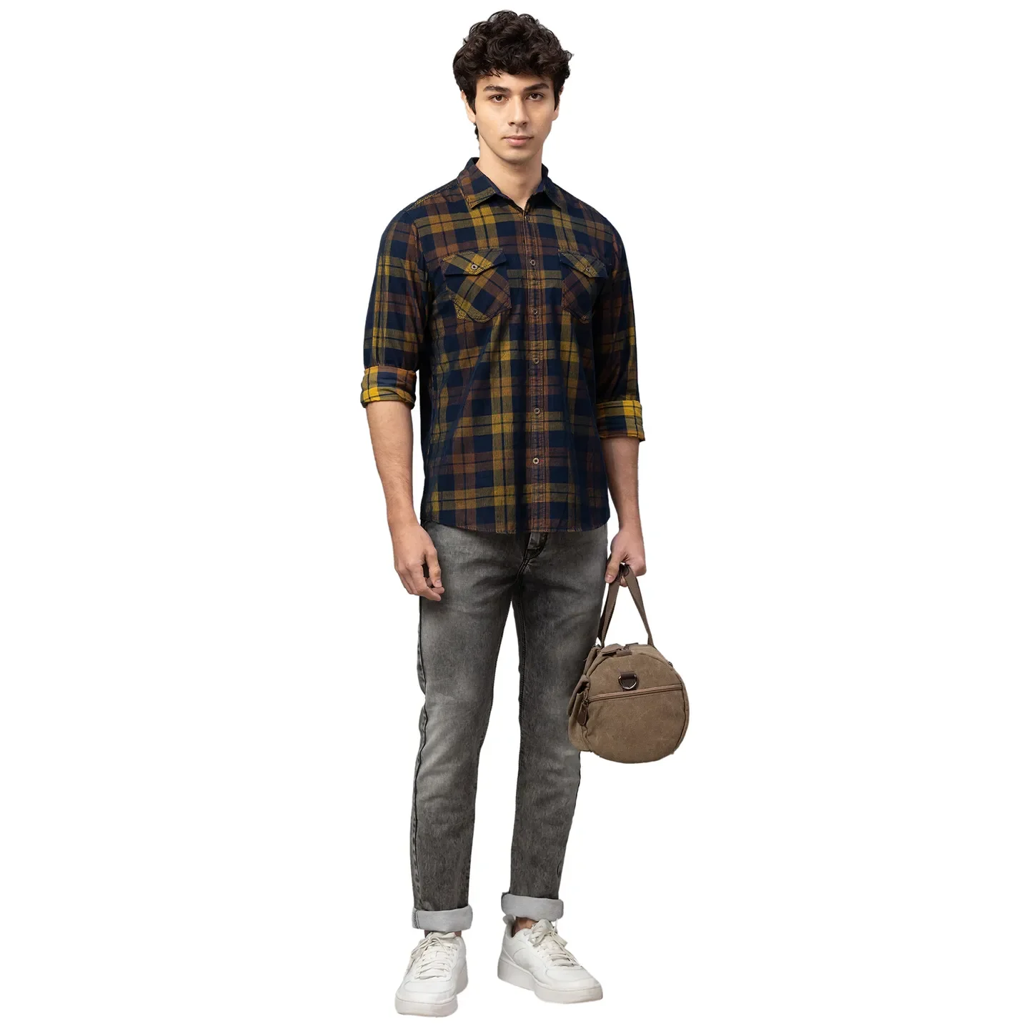 Yellow Slim Straight Fit Regular Collar Long Sleeves Cotton Men's Shirt by Being Human Clothing - Image 2