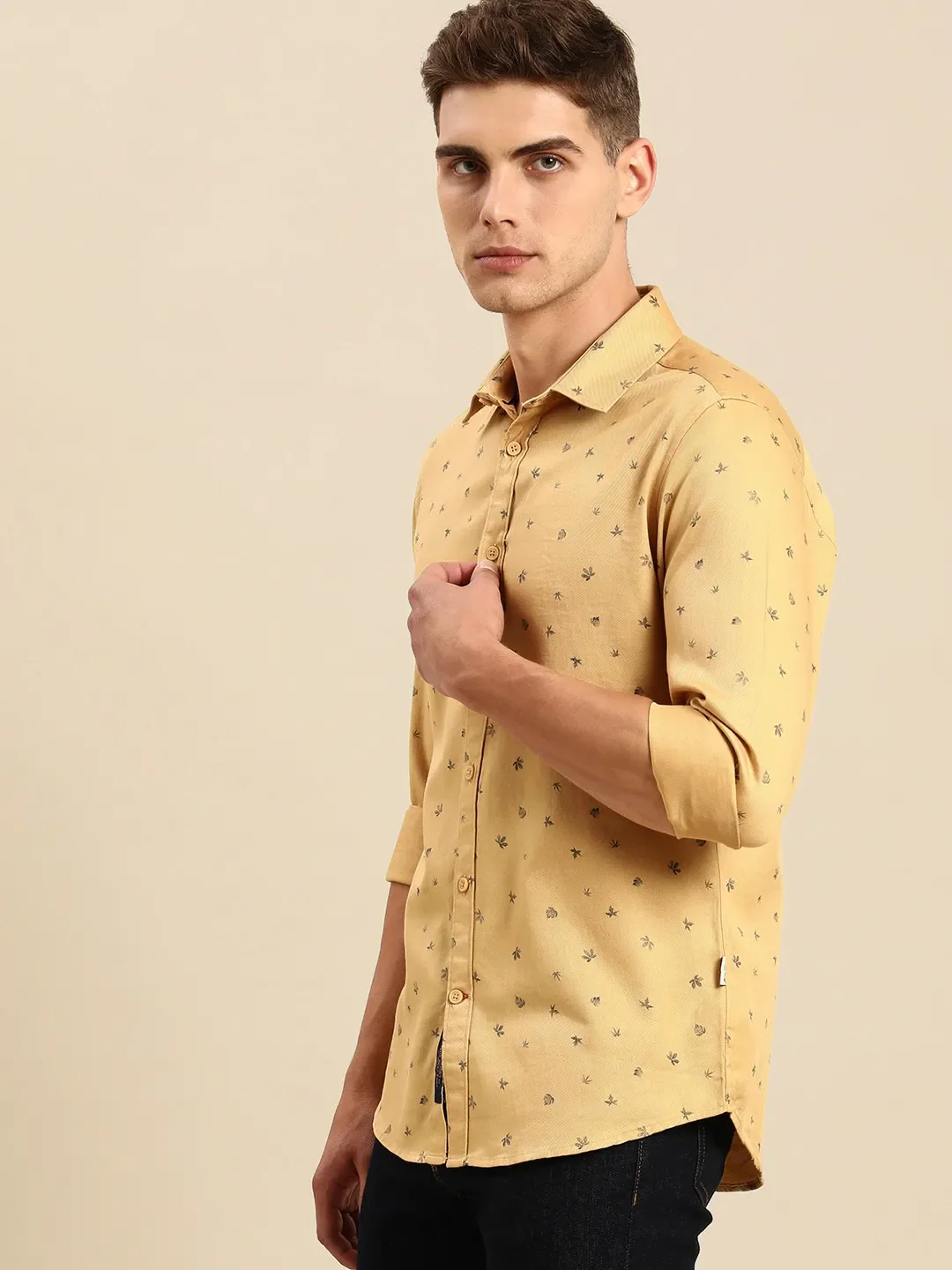 Yellow Slim Straight Fit Regular Collar Long Sleeves Men's Shirt by Being Human Clothing - Image 3