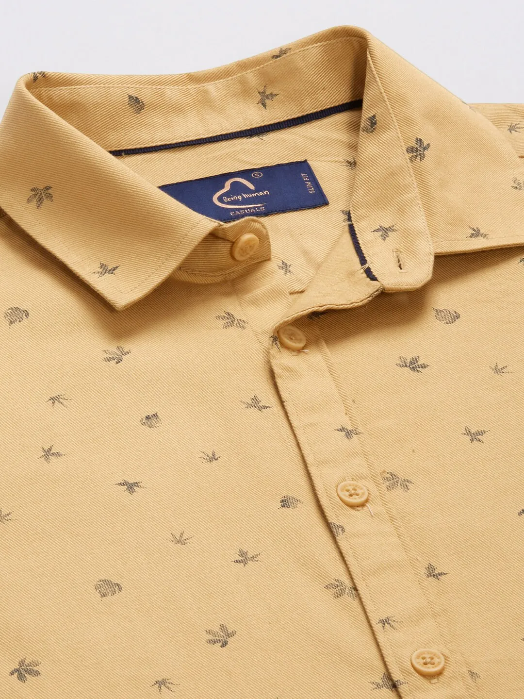Yellow Slim Straight Fit Regular Collar Long Sleeves Men's Shirt by Being Human Clothing - Image 5