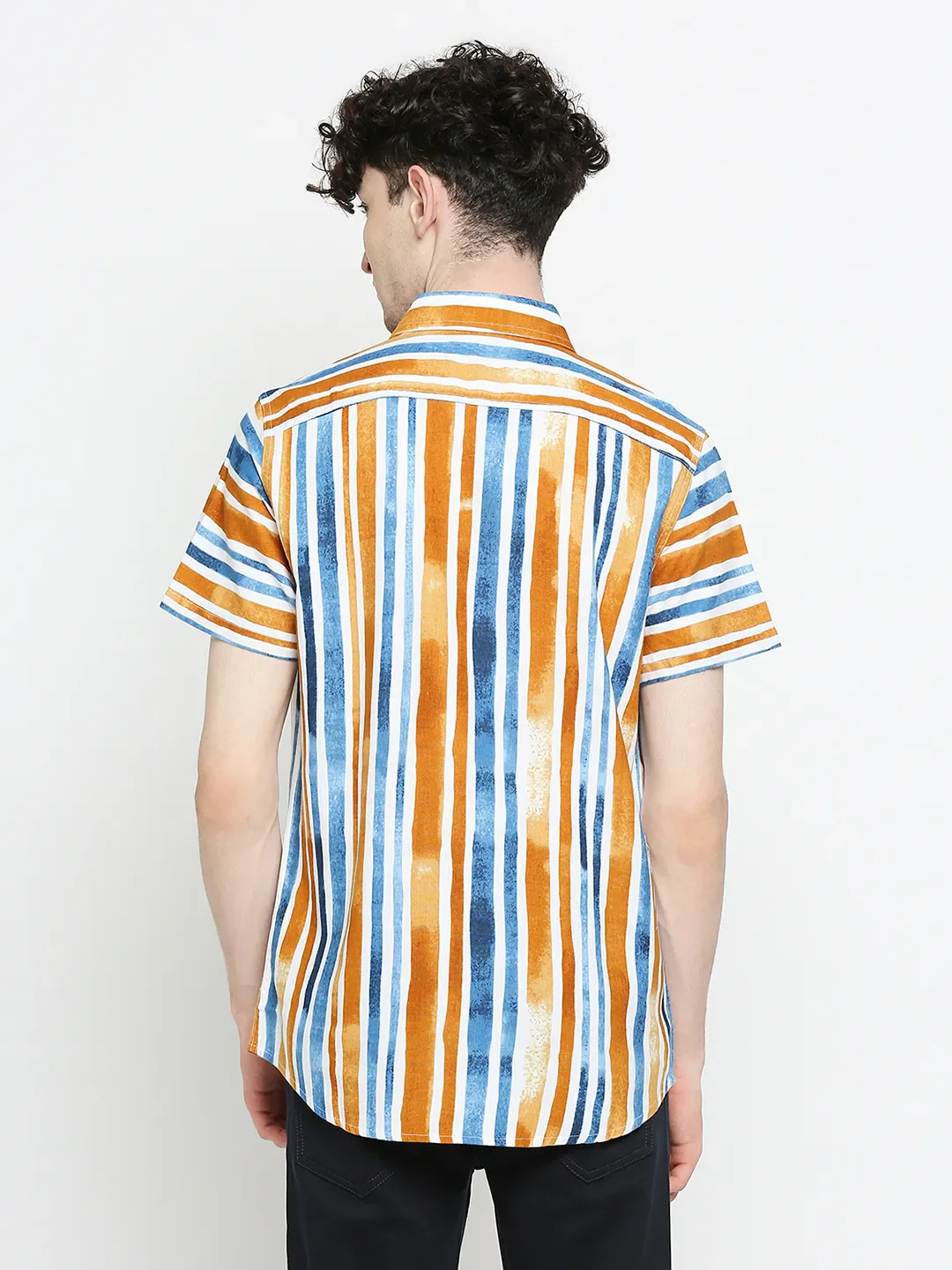 Yellow Slim Straight Fit Regular Collar Short Sleeves Cotton Men's Shirt by Being Human Clothing - Image 4