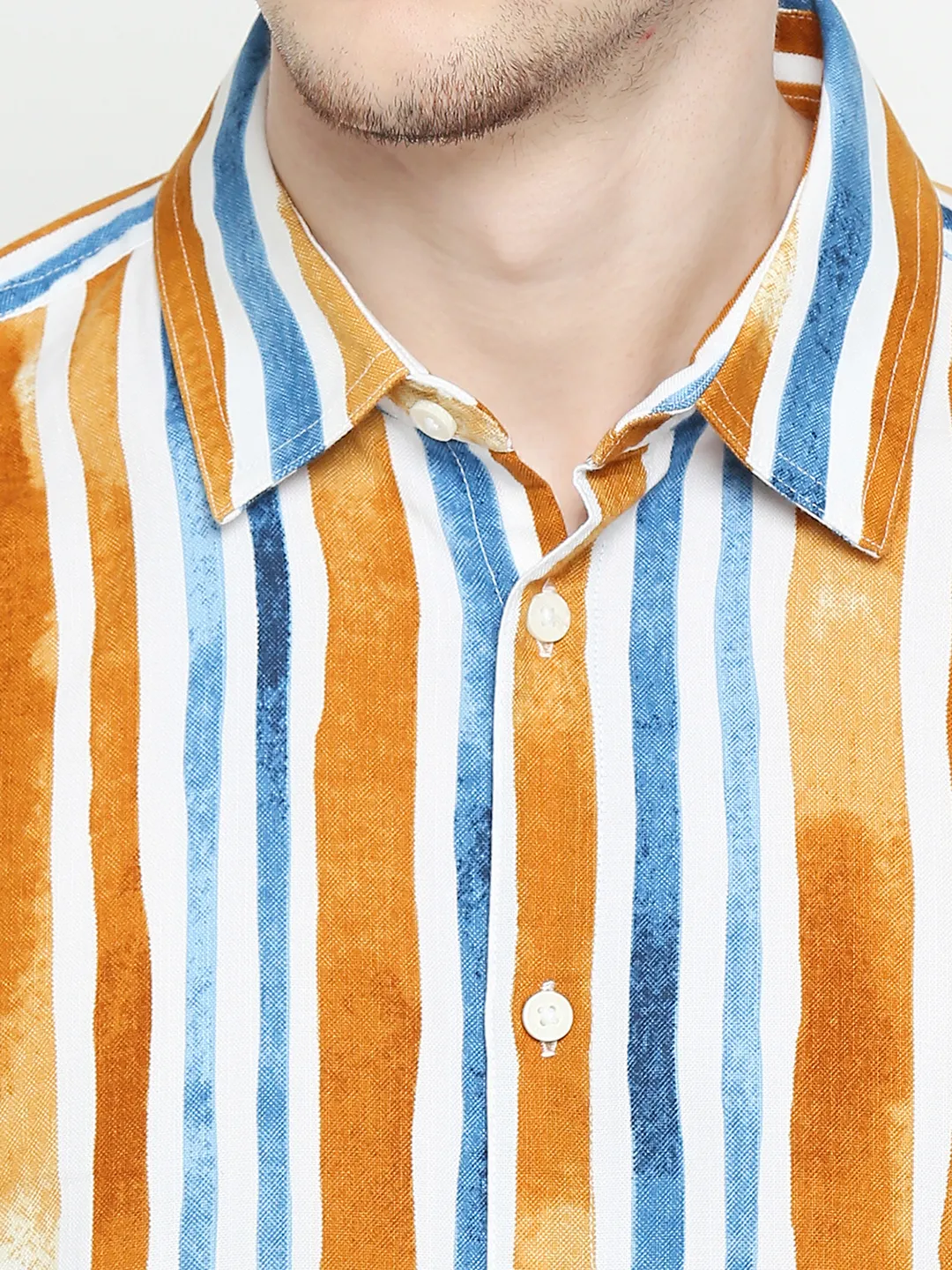 Yellow Slim Straight Fit Regular Collar Short Sleeves Cotton Men's Shirt by Being Human Clothing - Image 5