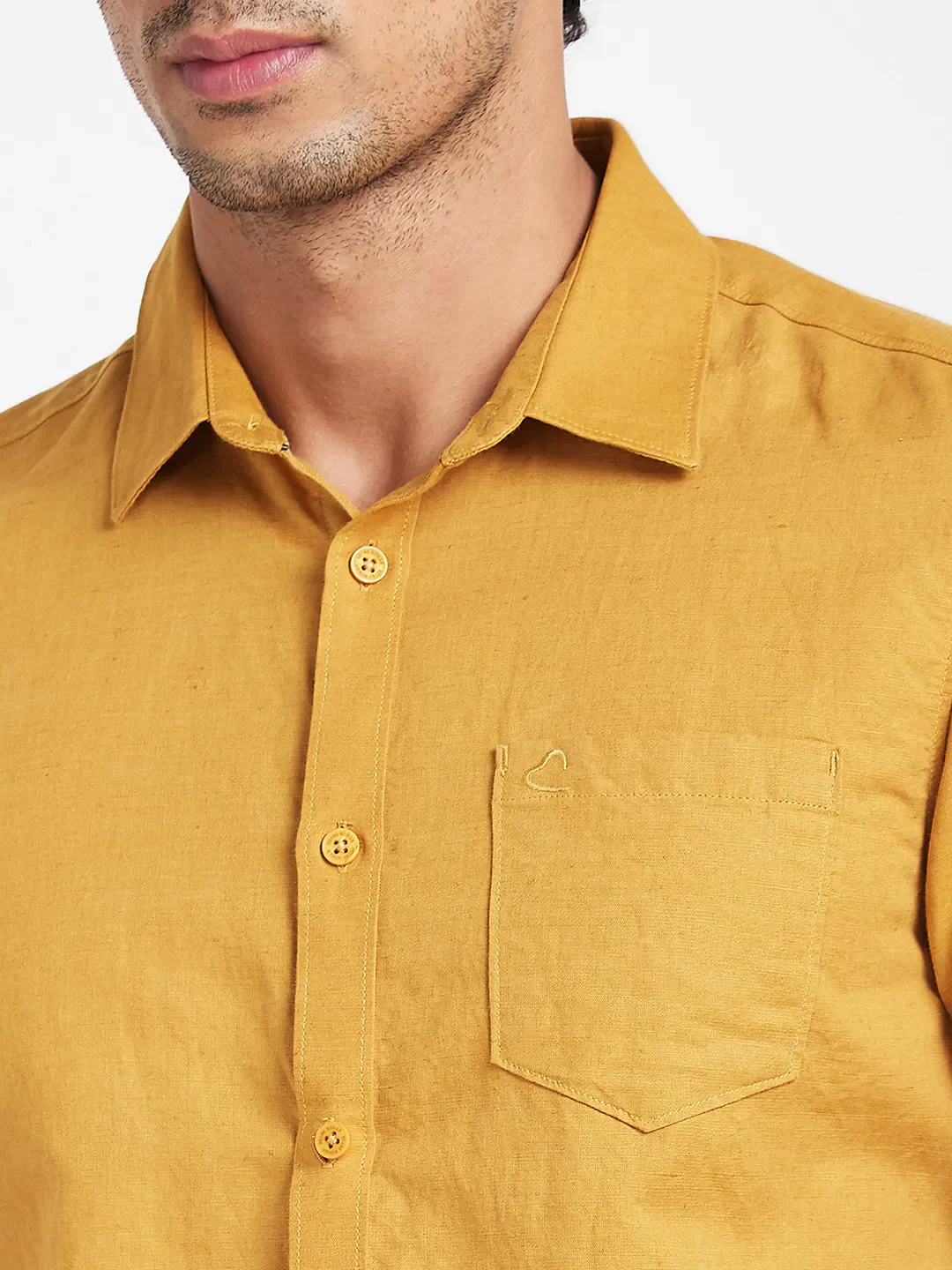 Yellow Slim Straight Fit Regular Collar Short Sleeves Men's Shirt by Being Human Clothing - Image 4