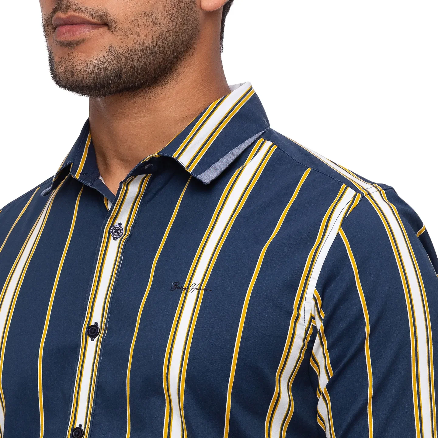 Yellow Slim Straight Fit Regular Collar Long Sleeves Cotton Men's Shirt by Being Human Clothing - Image 3