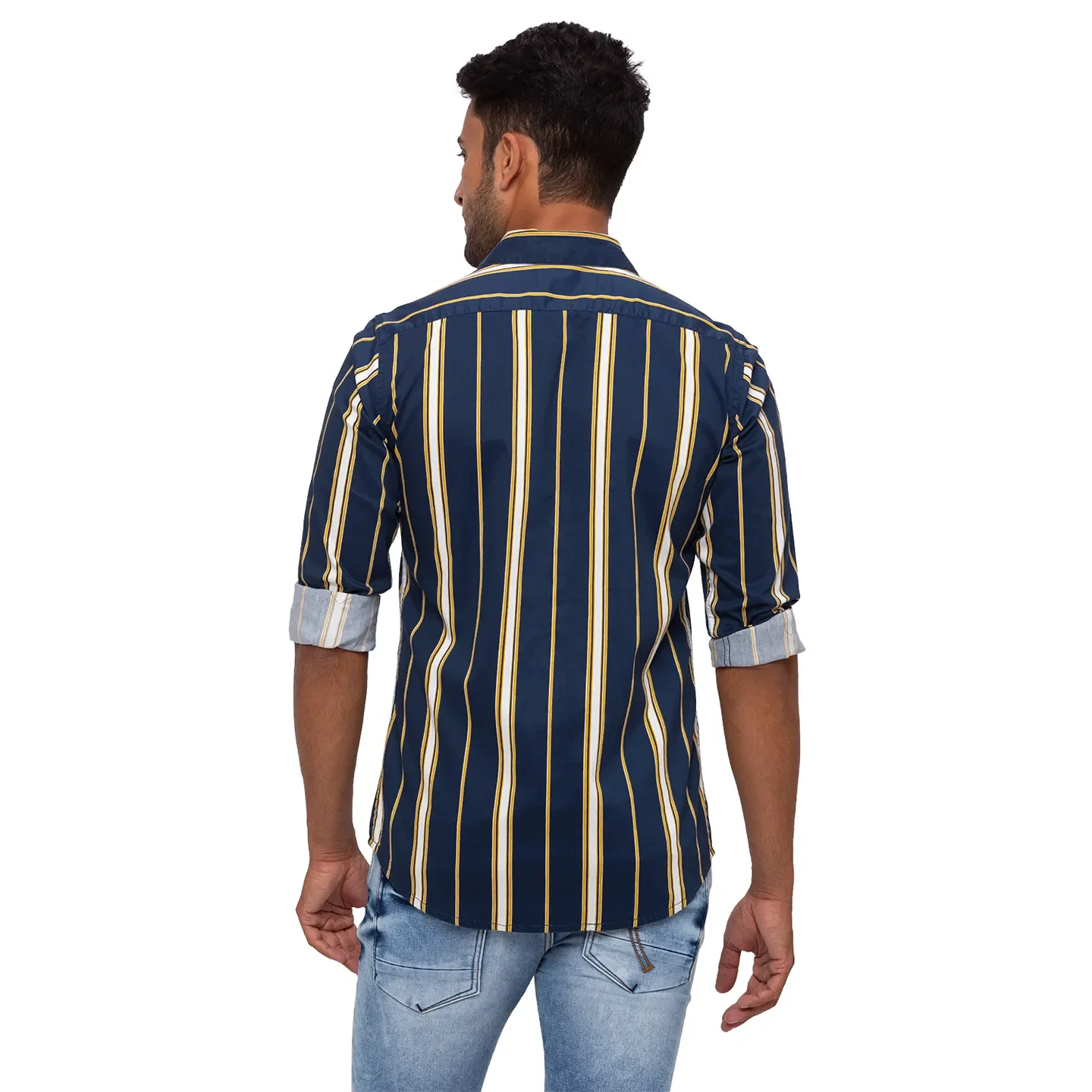 Yellow Slim Straight Fit Regular Collar Long Sleeves Cotton Men's Shirt by Being Human Clothing - Image 4