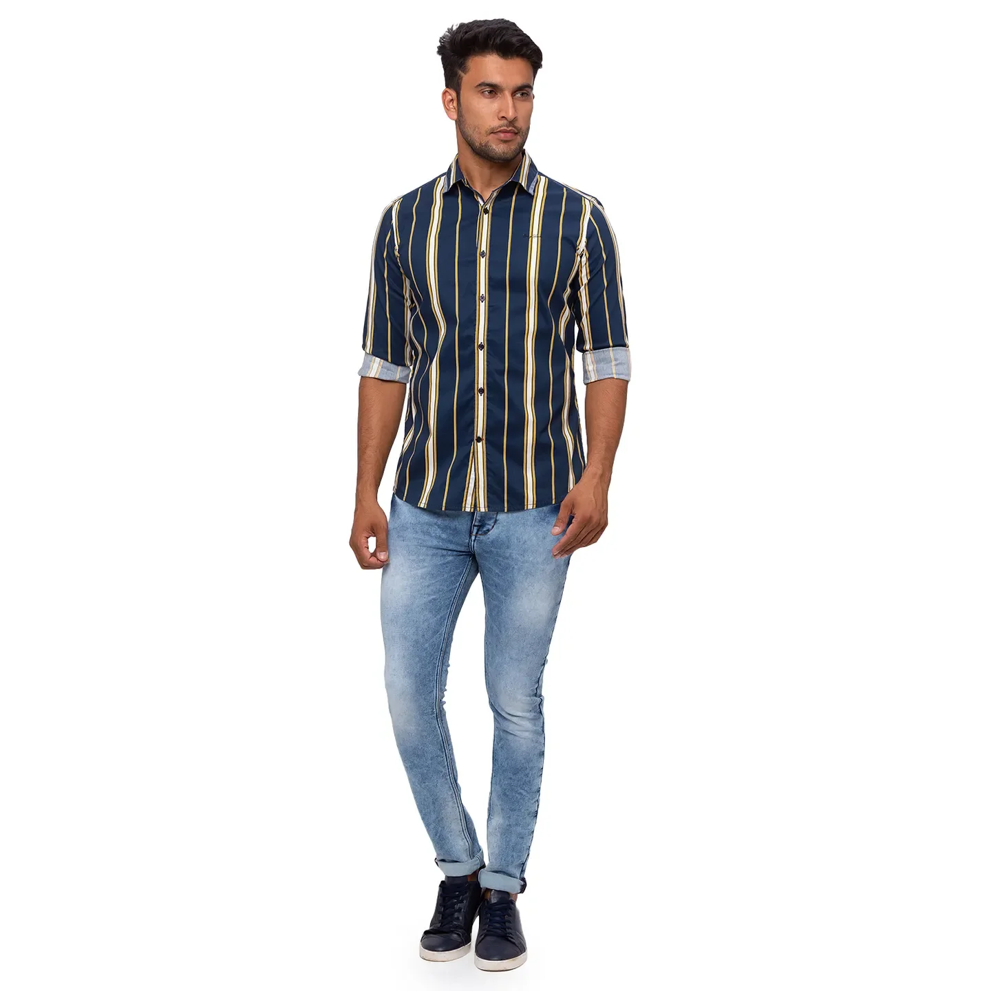 Yellow Slim Straight Fit Regular Collar Long Sleeves Cotton Men's Shirt by Being Human Clothing - Image 5