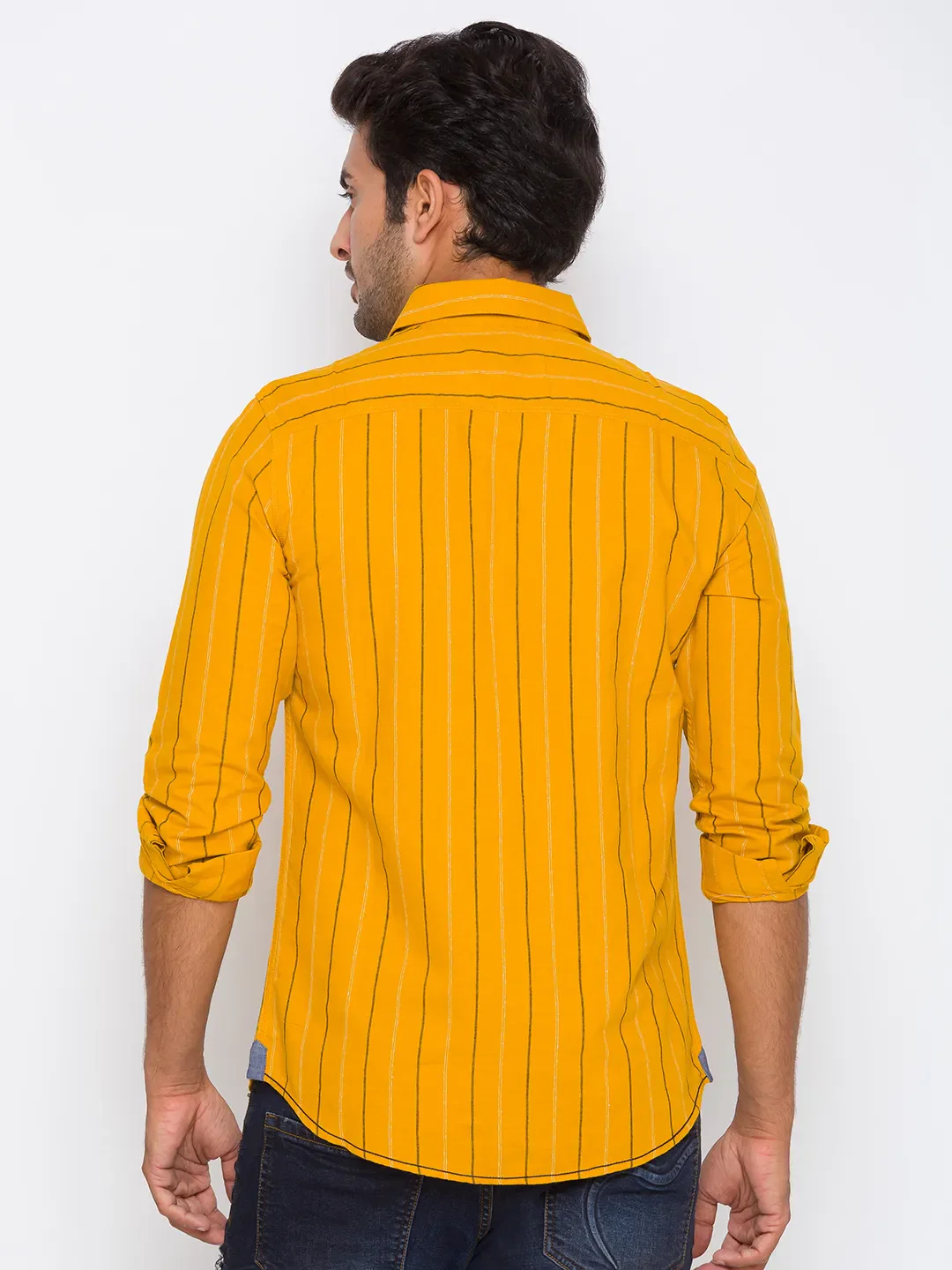 Yellow Slim Straight Fit Regular Collar Long Sleeves Cotton Men's Shirt by Being Human Clothing - Image 3