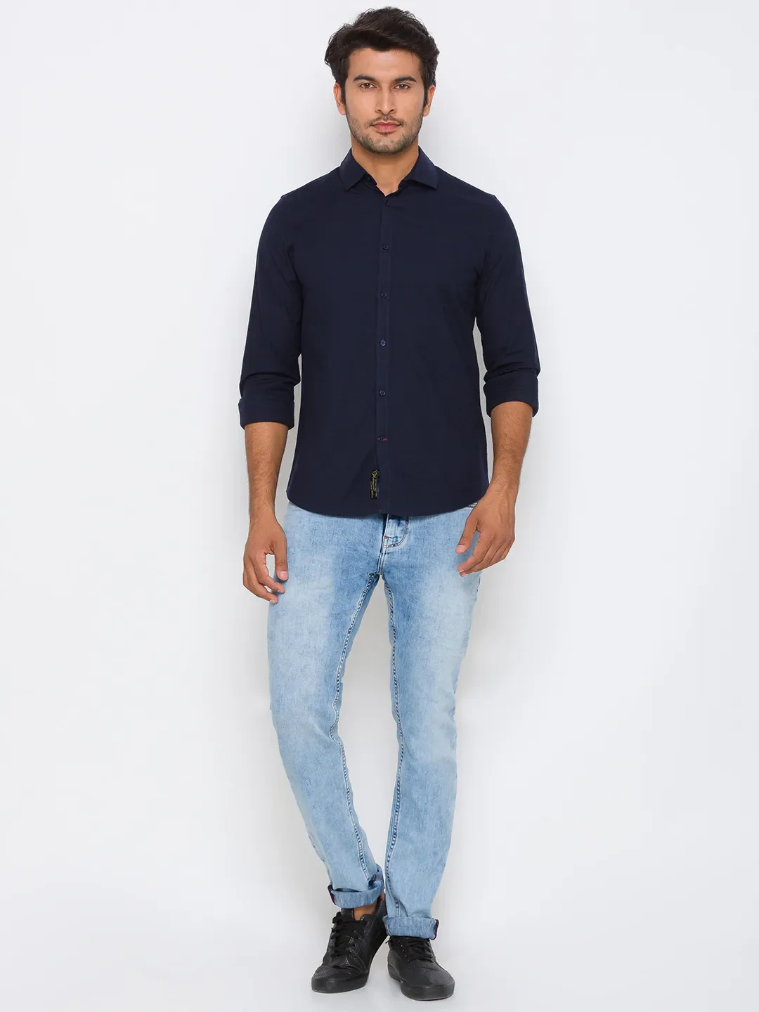 Blue Regular Fit Regular Collar Long Sleeves Cotton Men's Shirt by Being Human Clothing - Image 2