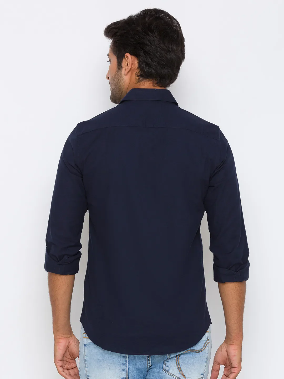 Blue Regular Fit Regular Collar Long Sleeves Cotton Men's Shirt by Being Human Clothing - Image 3