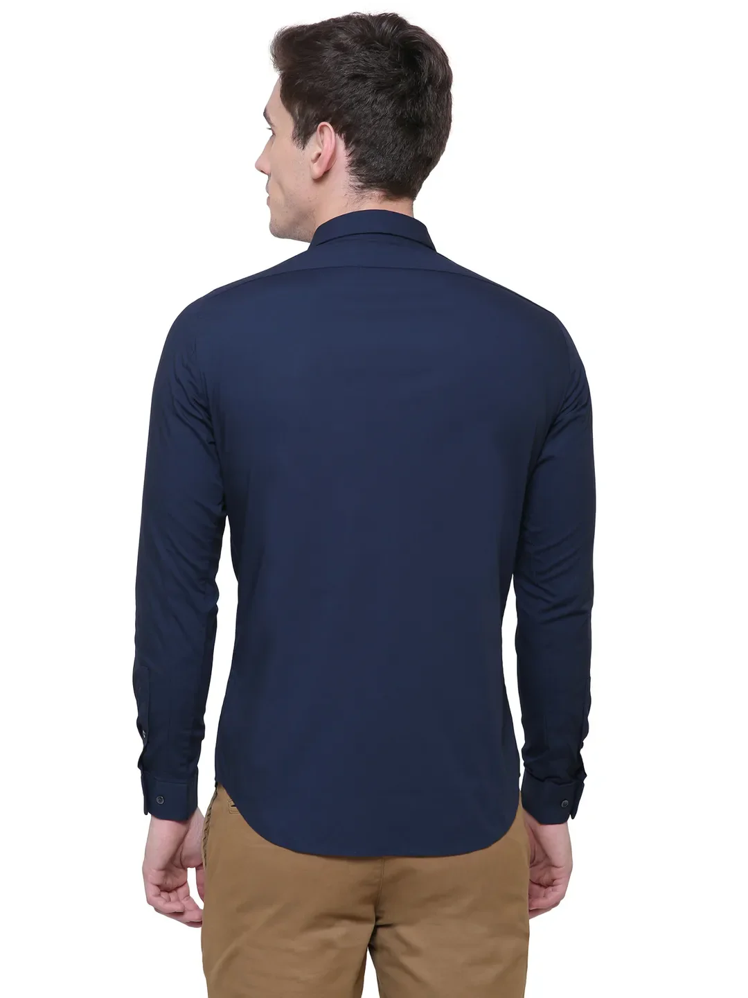 Blue Slim Straight Fit Regular Collar Long Sleeves Men's Shirt by Being Human Clothing - Image 3
