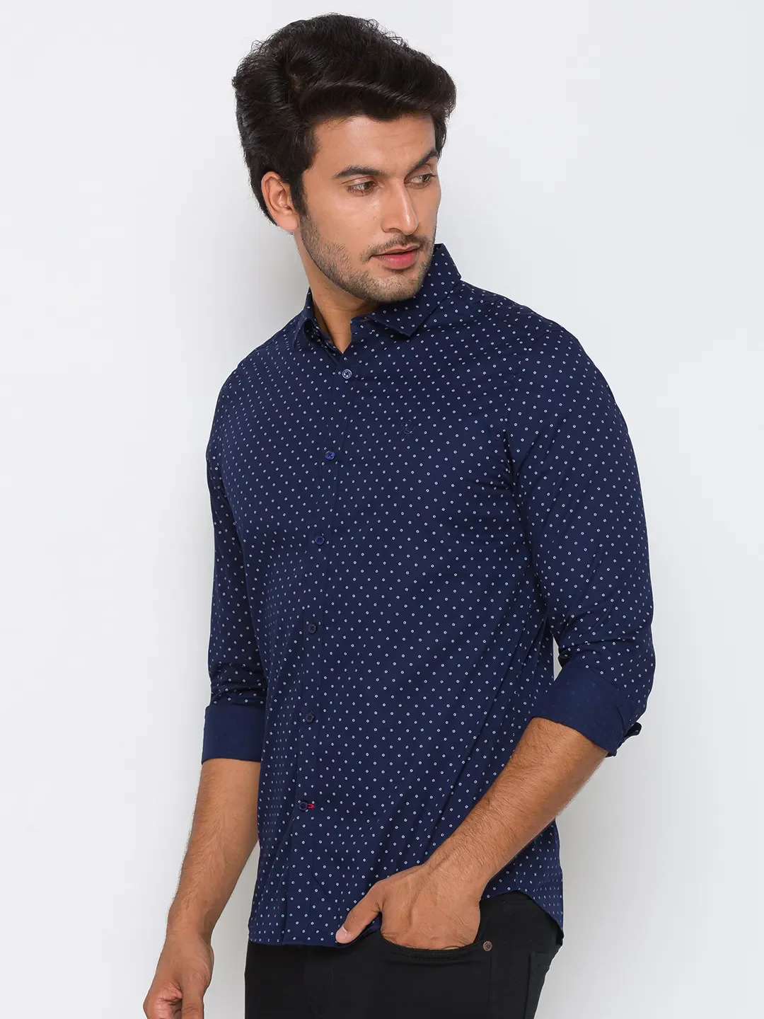 Blue Regular Fit Regular Collar Long Sleeves Cotton Men's Shirt by Being Human Clothing - Image 4