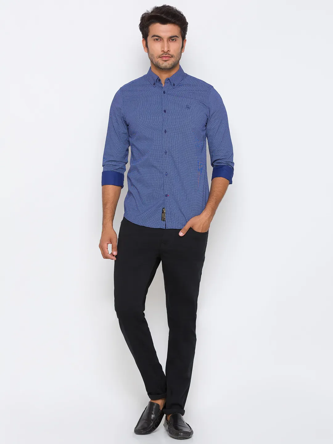 Blue Regular Fit Regular Collar Long Sleeves Cotton Men's Shirt by Being Human Clothing - Image 2