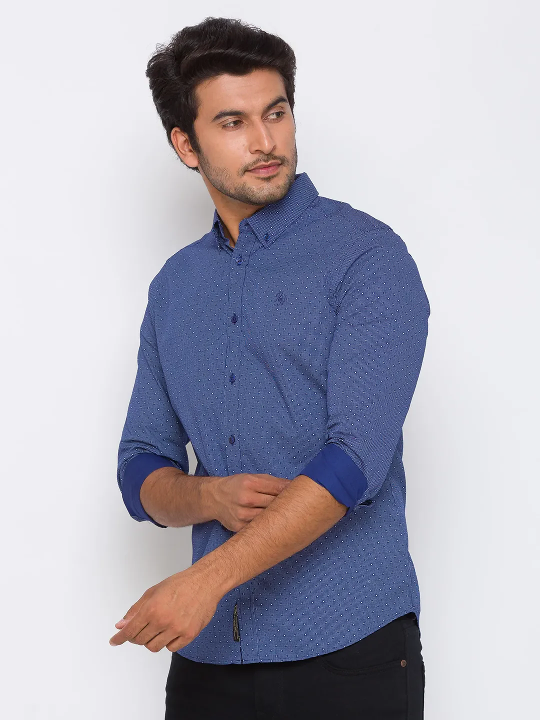 Blue Regular Fit Regular Collar Long Sleeves Cotton Men's Shirt by Being Human Clothing - Image 4