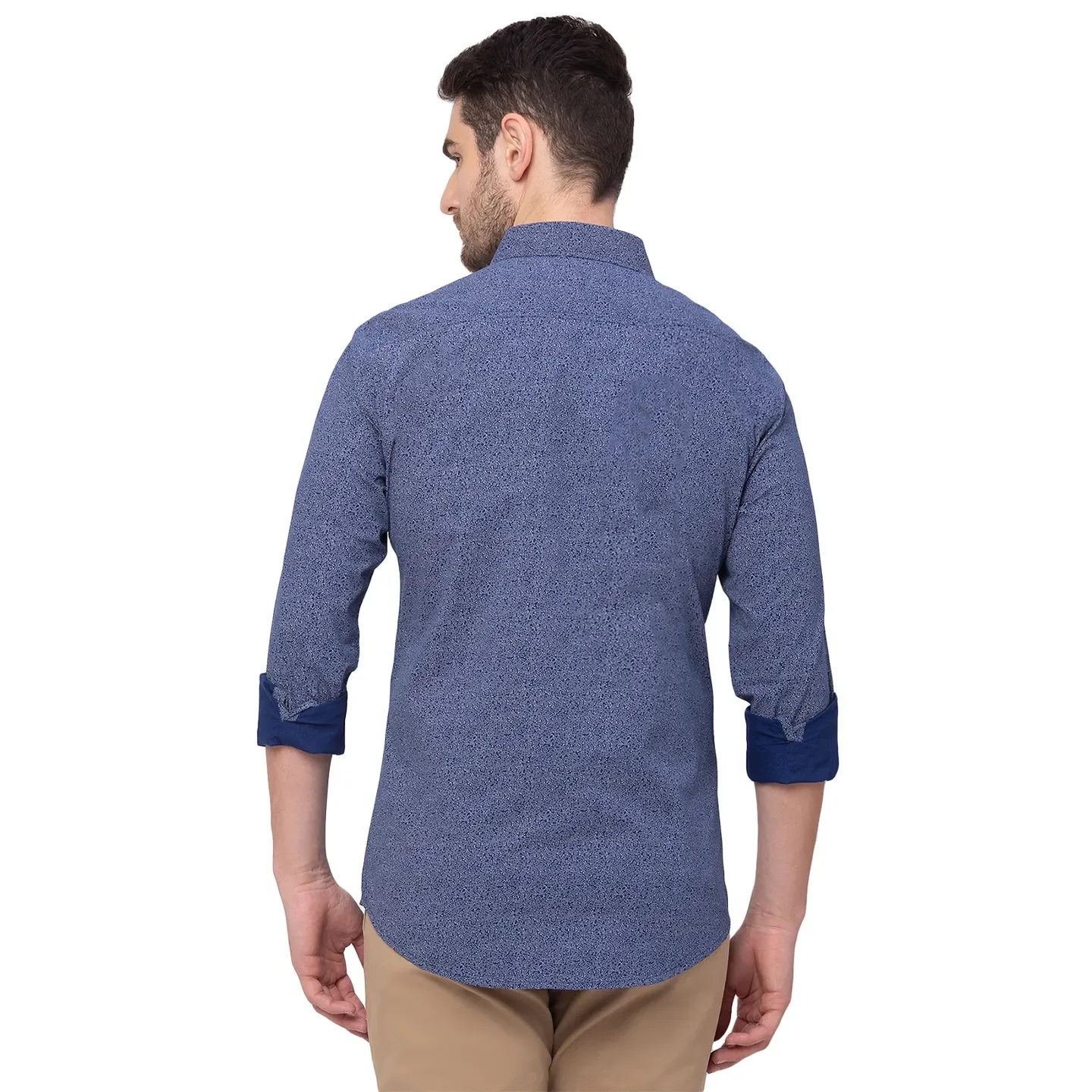 Blue Slim Straight Fit Regular Collar Long Sleeves Cotton Men's Shirt by Being Human Clothing - Image 2
