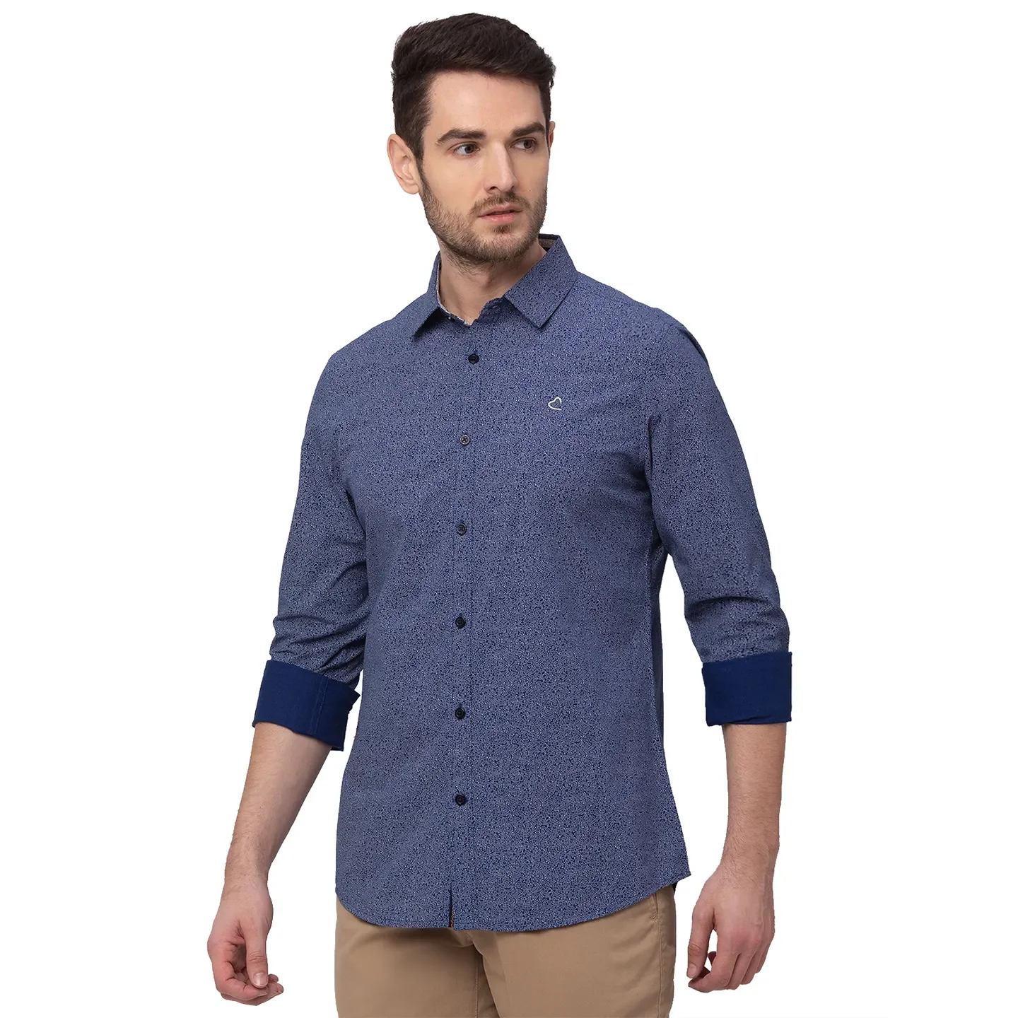 Blue Slim Straight Fit Regular Collar Long Sleeves Cotton Men's Shirt by Being Human Clothing - Image 3
