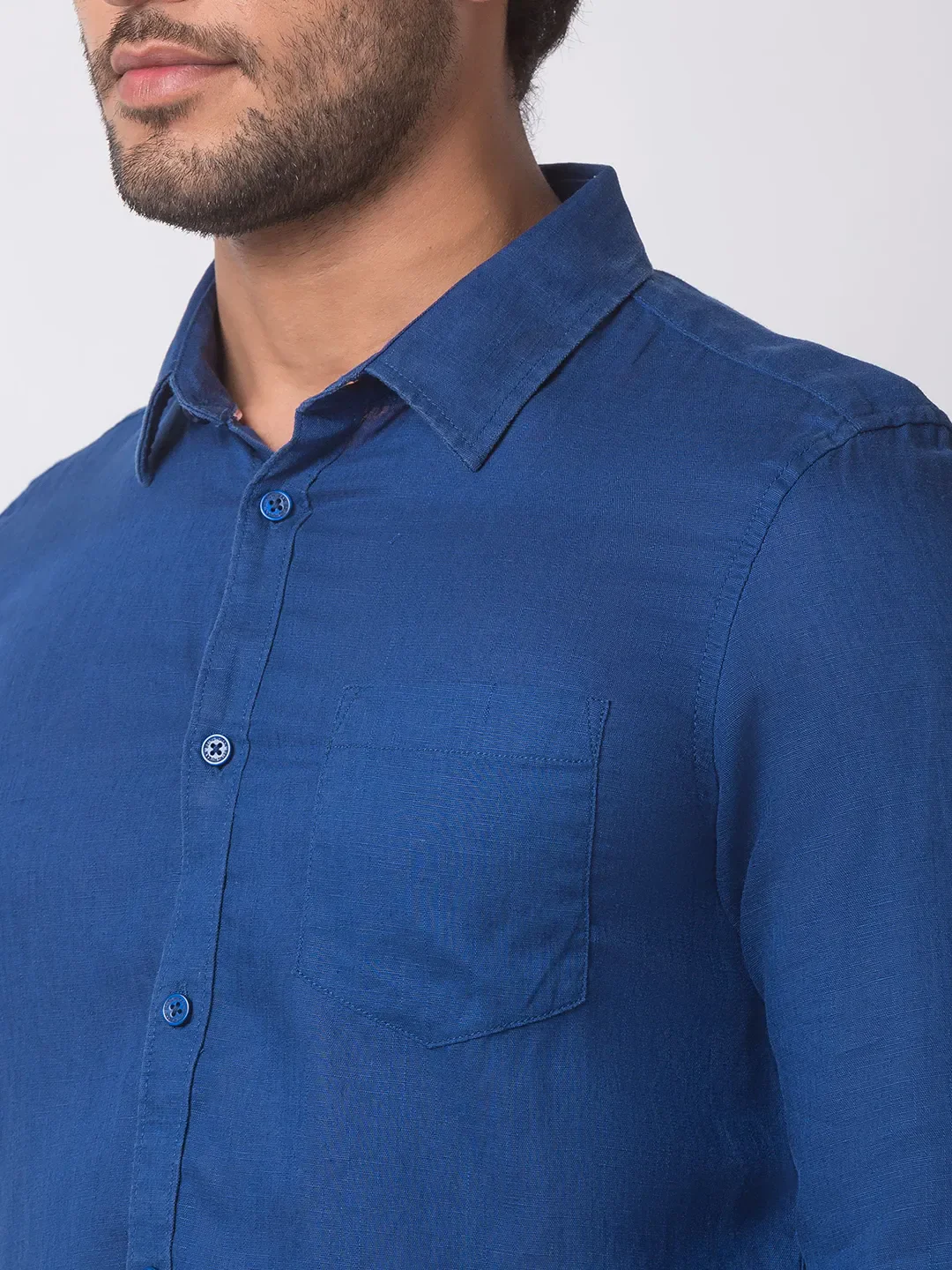 Blue Slim Straight Fit Regular Collar Long Sleeves Cotton Men's Shirt by Being Human Clothing - Image 3
