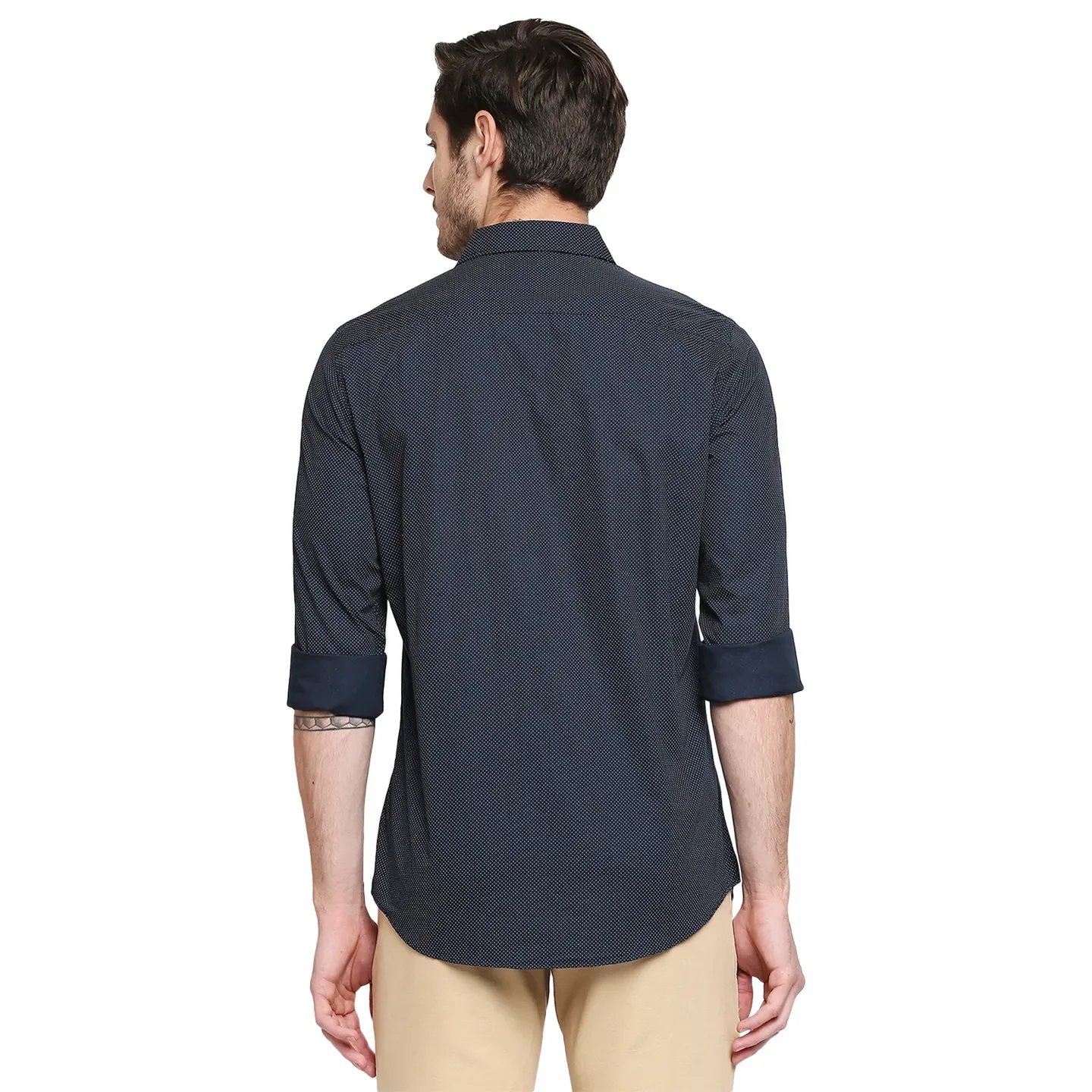 Blue Slim Straight Fit Regular Collar Long Sleeves Cotton Men's Shirt by Being Human Clothing - Image 3