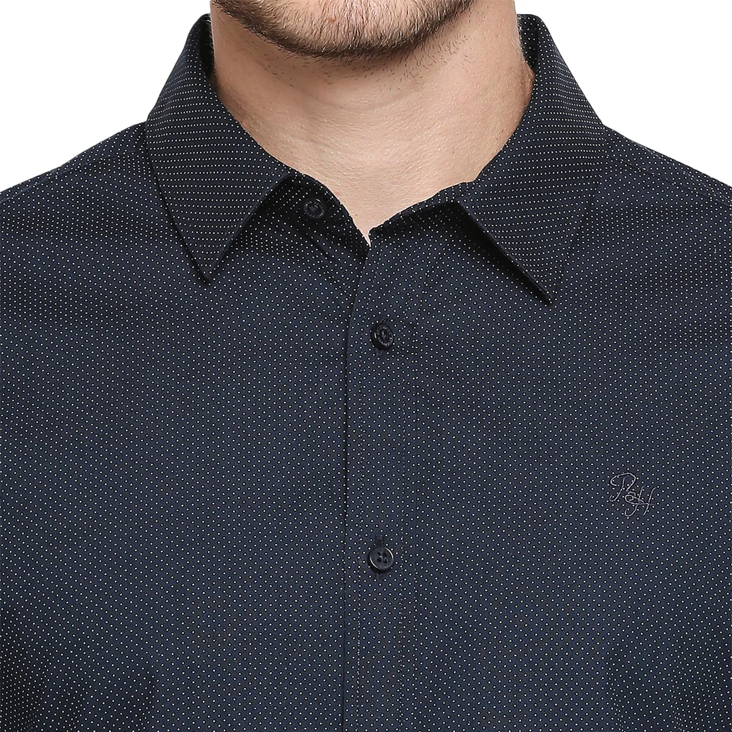 Blue Slim Straight Fit Regular Collar Long Sleeves Cotton Men's Shirt by Being Human Clothing - Image 4