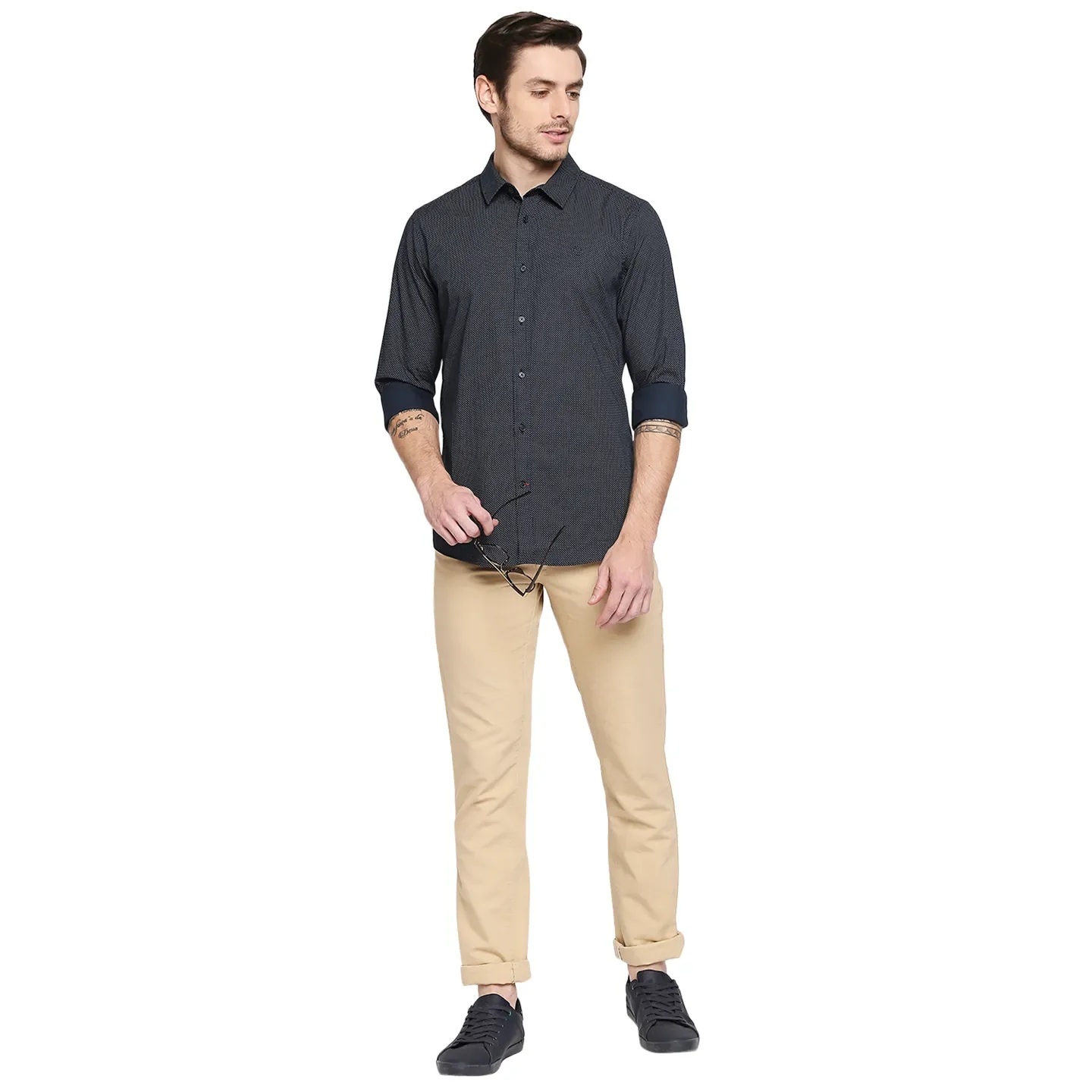 Blue Slim Straight Fit Regular Collar Long Sleeves Cotton Men's Shirt by Being Human Clothing - Image 5