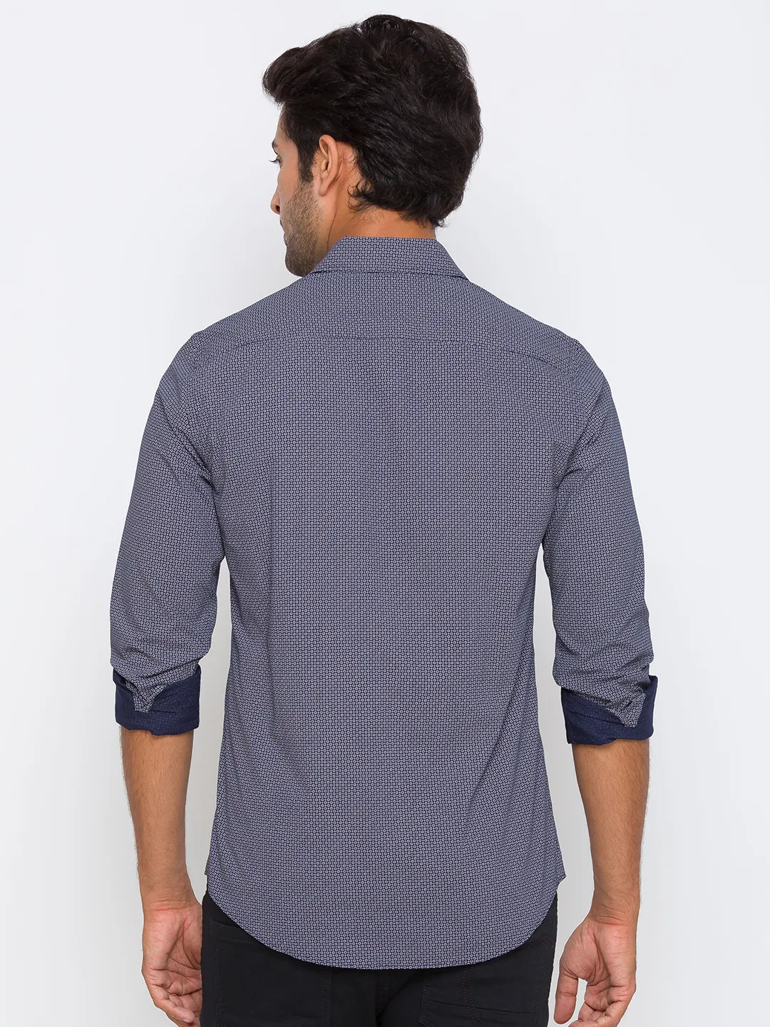 Blue Slim Straight Fit Regular Collar Long Sleeves Cotton Men's Shirt by Being Human Clothing - Image 3