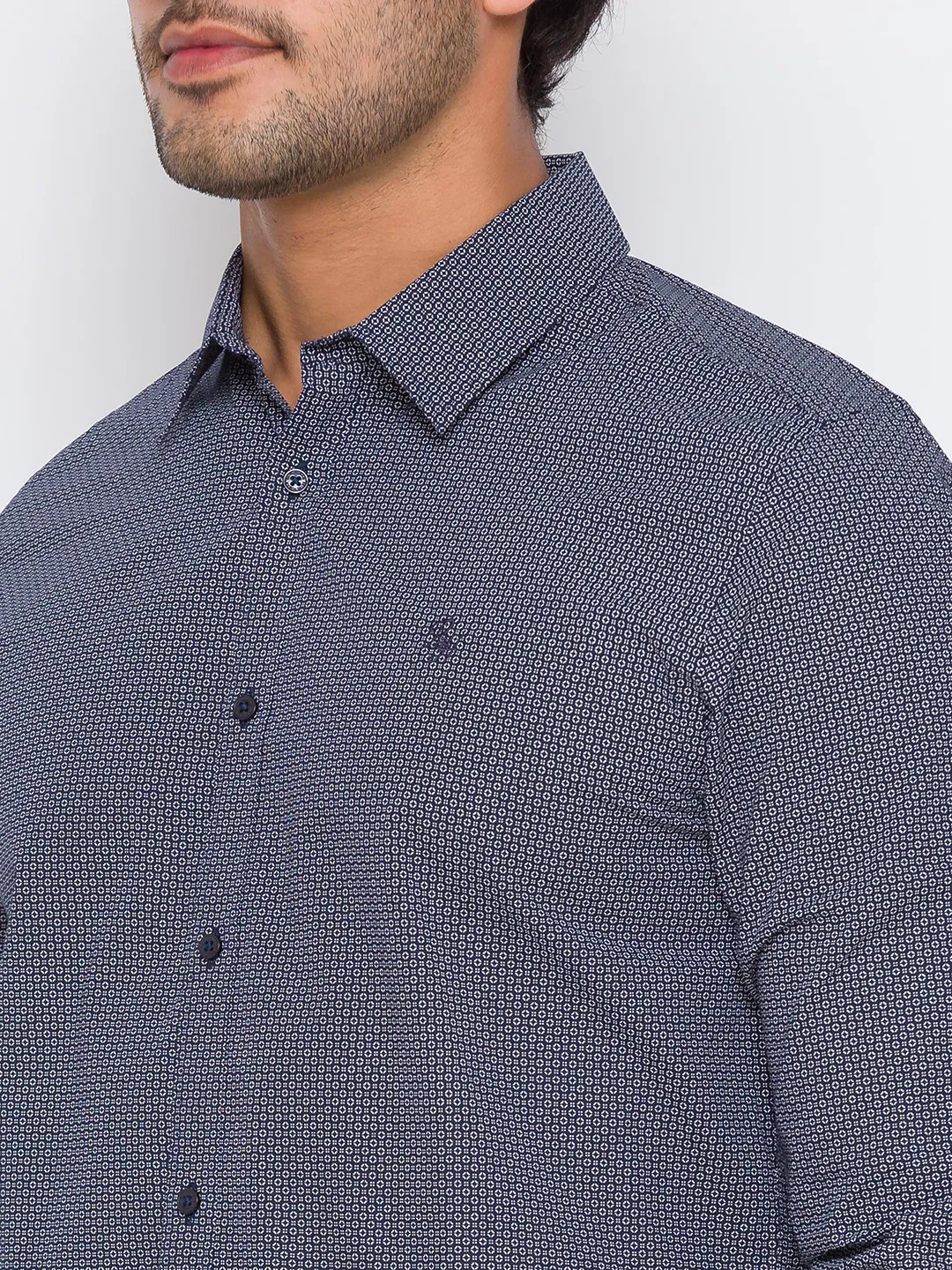 Blue Slim Straight Fit Regular Collar Long Sleeves Cotton Men's Shirt by Being Human Clothing - Image 4