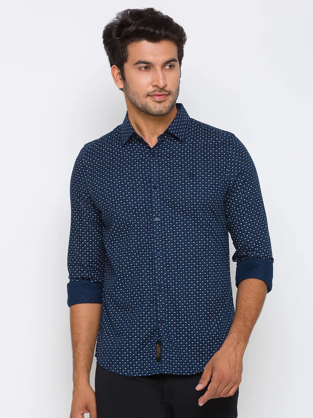 Blue Slim Straight Fit Regular Collar Long Sleeves Cotton Men's Shirt by Being Human Clothing