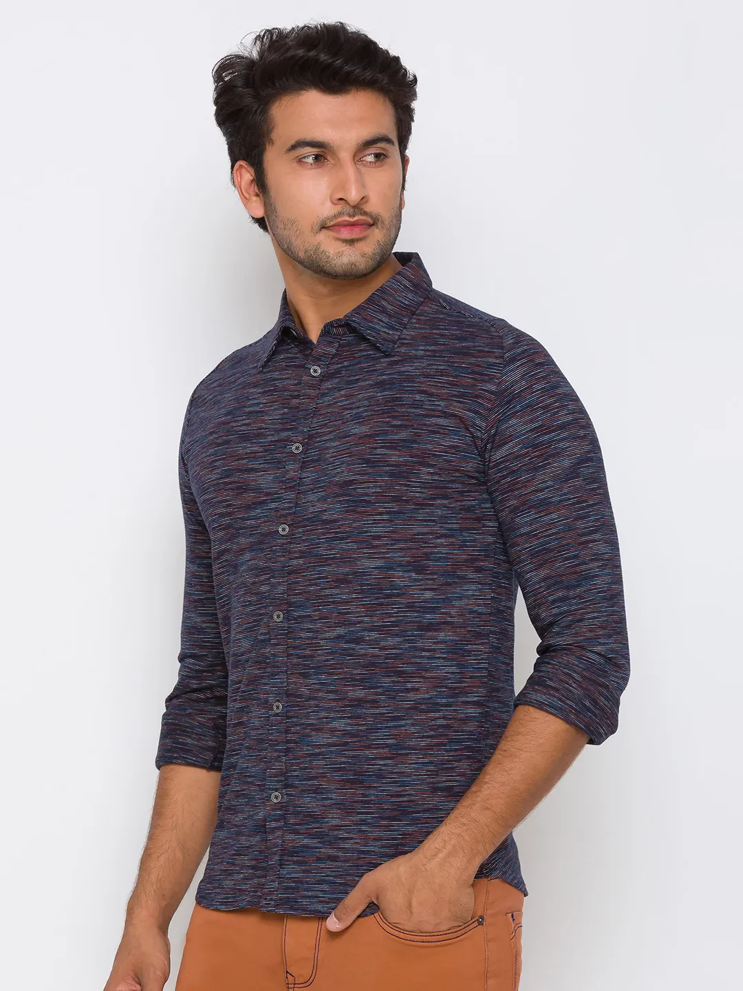 Navy Super Slim Fit Regular Collar Men's Shirt by Being Human Clothing - Image 2
