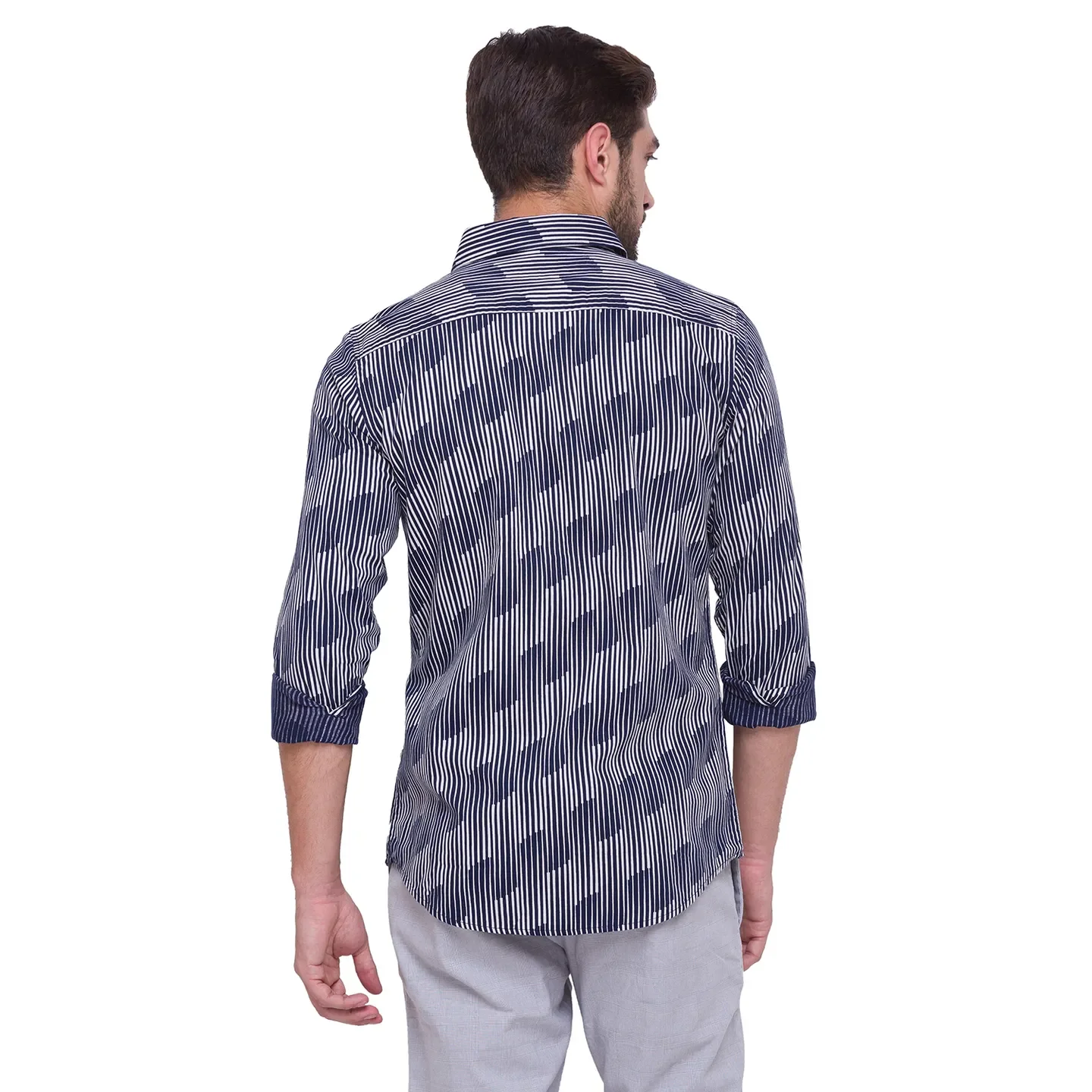 Blue Slim Straight Fit Regular Collar Long Sleeves Cotton Men's Shirt by Being Human Clothing - Image 2