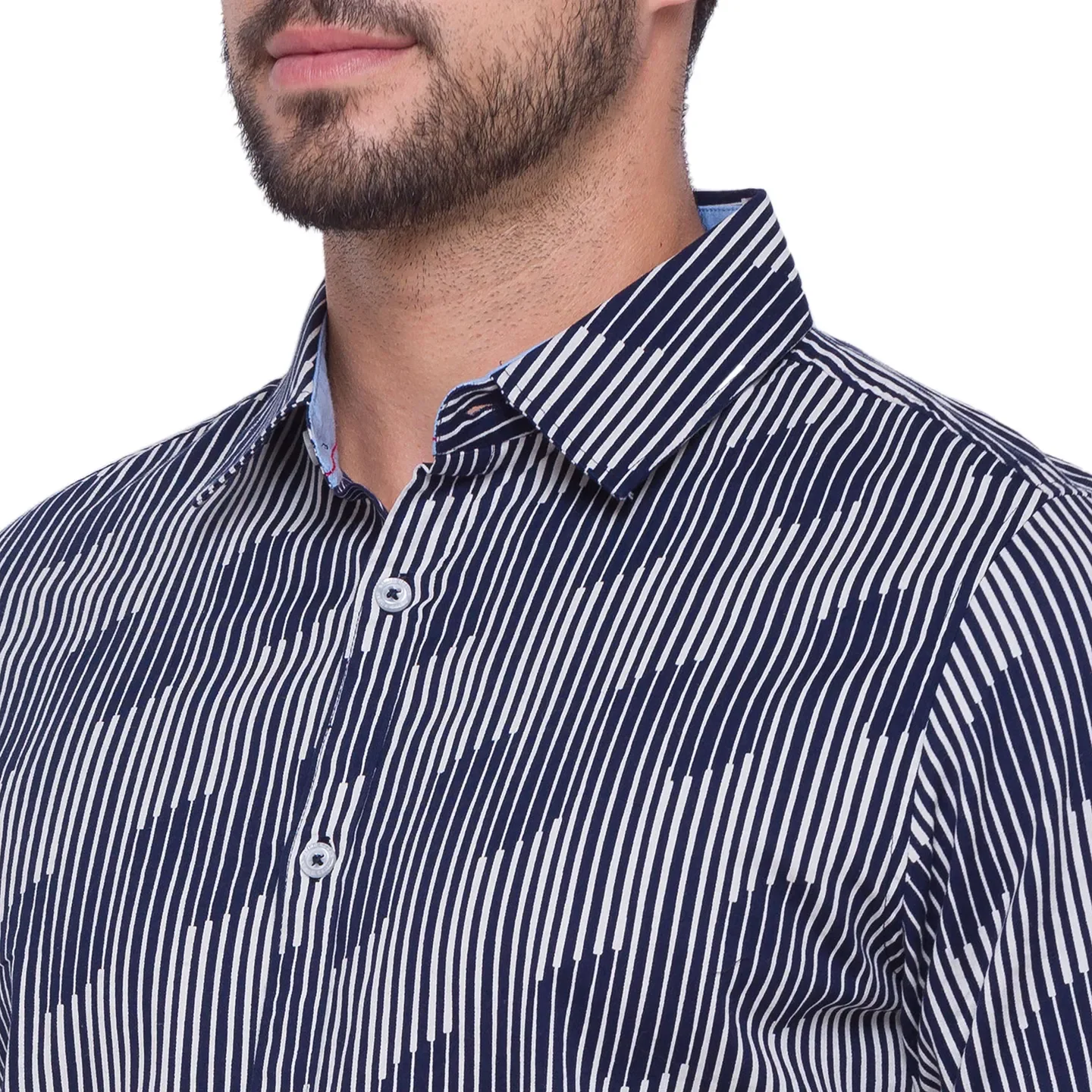 Blue Slim Straight Fit Regular Collar Long Sleeves Cotton Men's Shirt by Being Human Clothing - Image 4