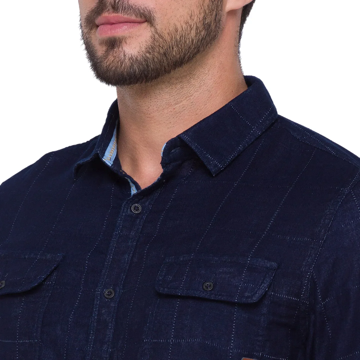 Blue Slim Straight Fit Regular Collar Long Sleeves Cotton Men's Shirt by Being Human Clothing - Image 3