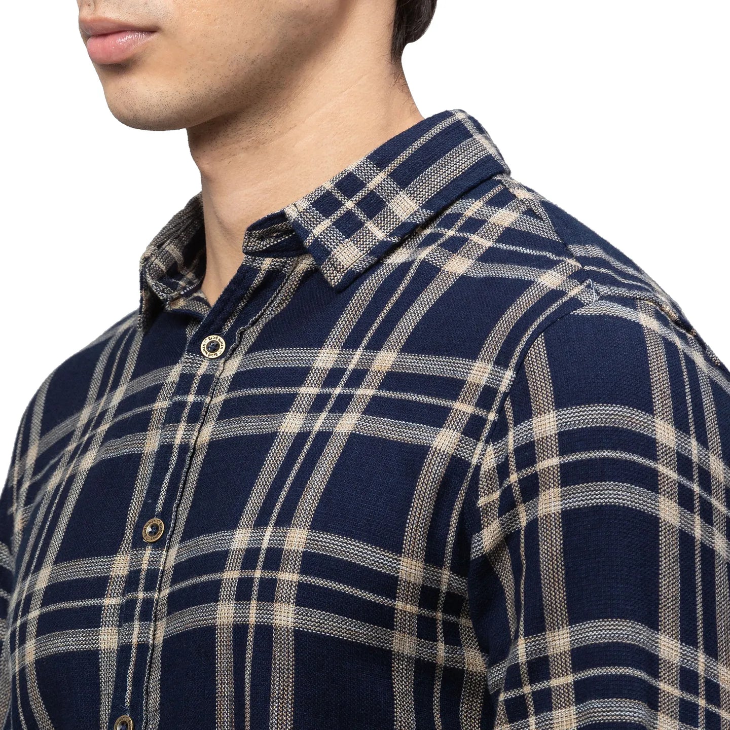 Blue Slim Straight Fit Regular Collar Long Sleeves Cotton Men's Shirt by Being Human Clothing - Image 5
