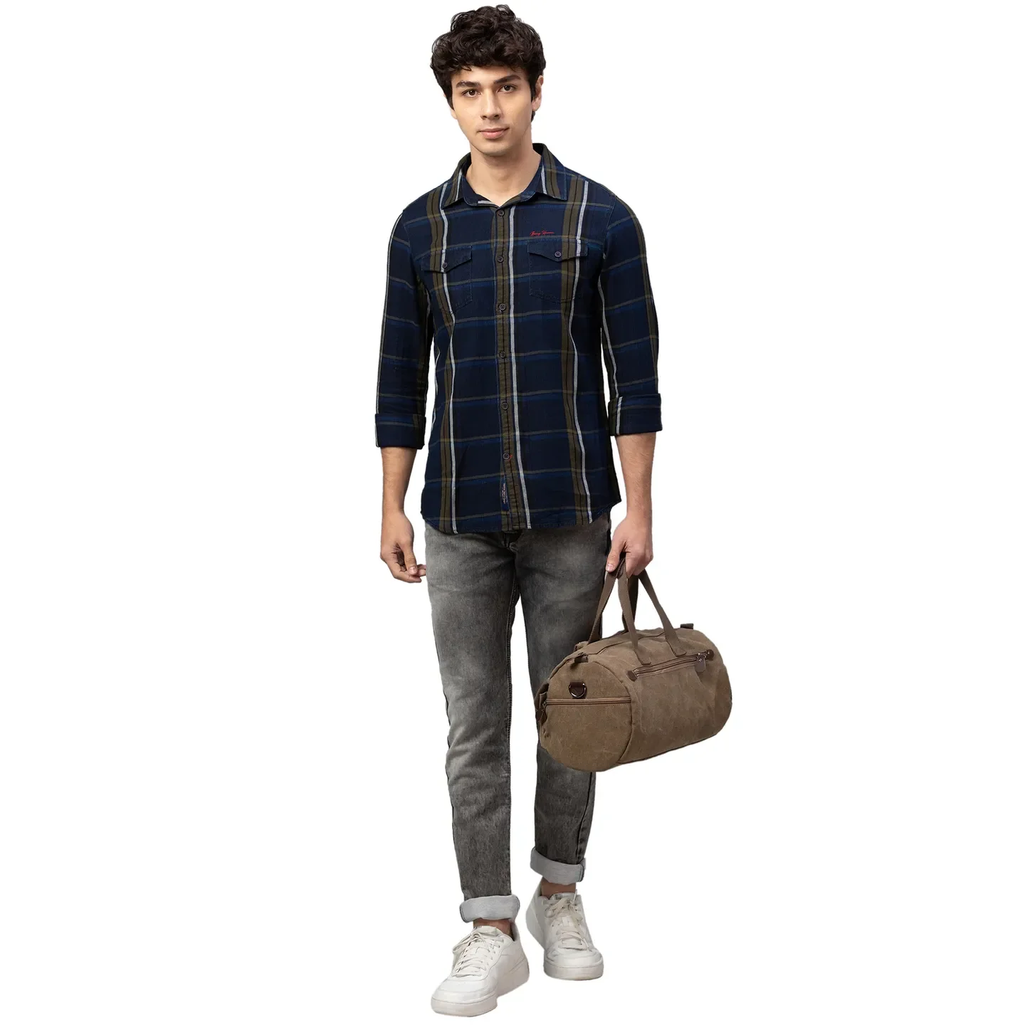 Blue Slim Straight Fit Regular Collar Long Sleeves Cotton Men's Shirt by Being Human Clothing - Image 2