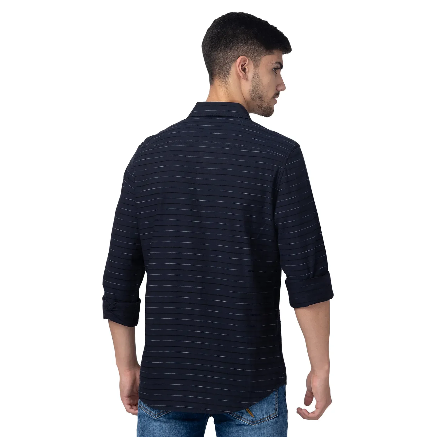 Navy Slim Fit Regular Collar Men's Shirt by Being Human Clothing - Image 3