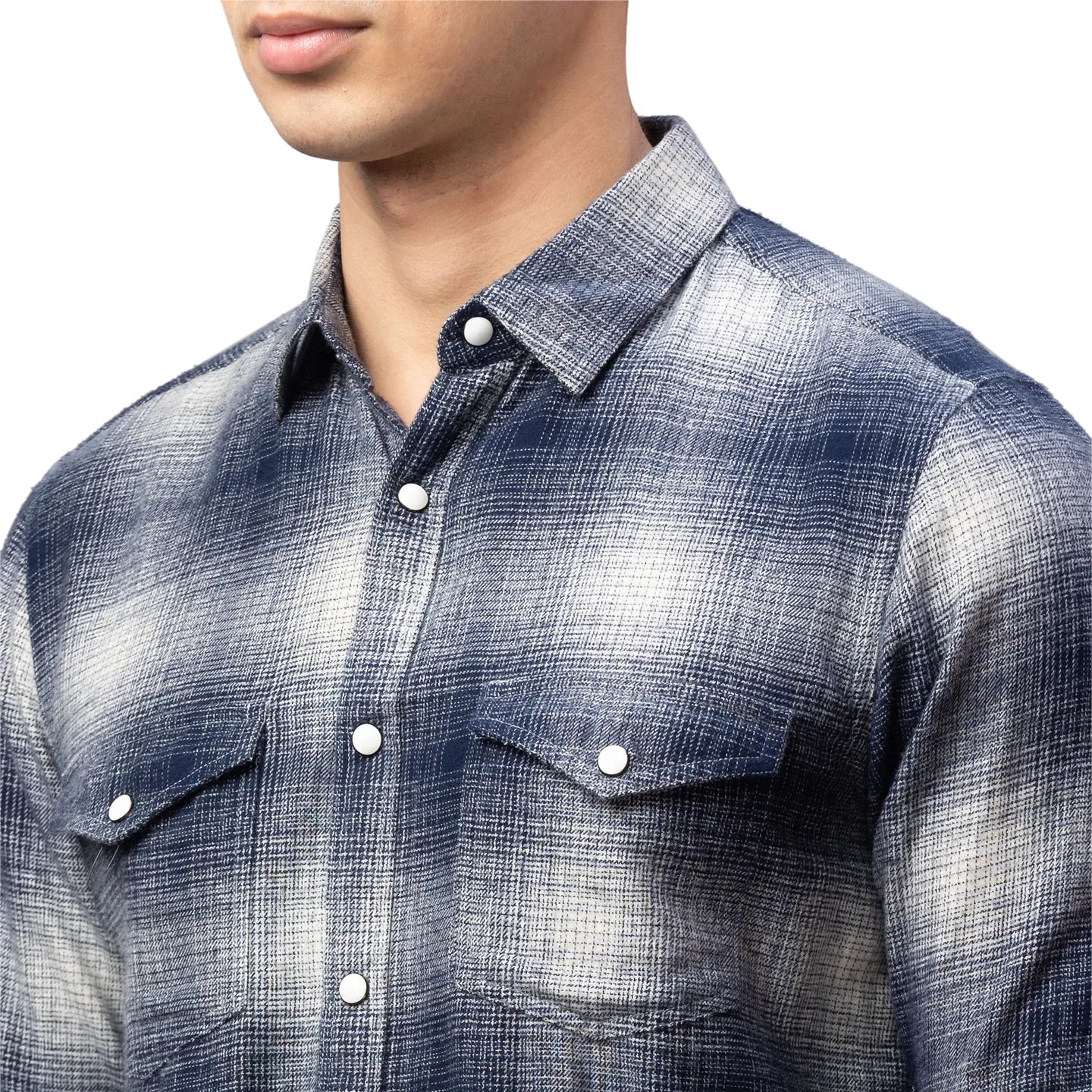 Blue Slim Straight Fit Regular Collar Long Sleeves Cotton Men's Shirt by Being Human Clothing - Image 5