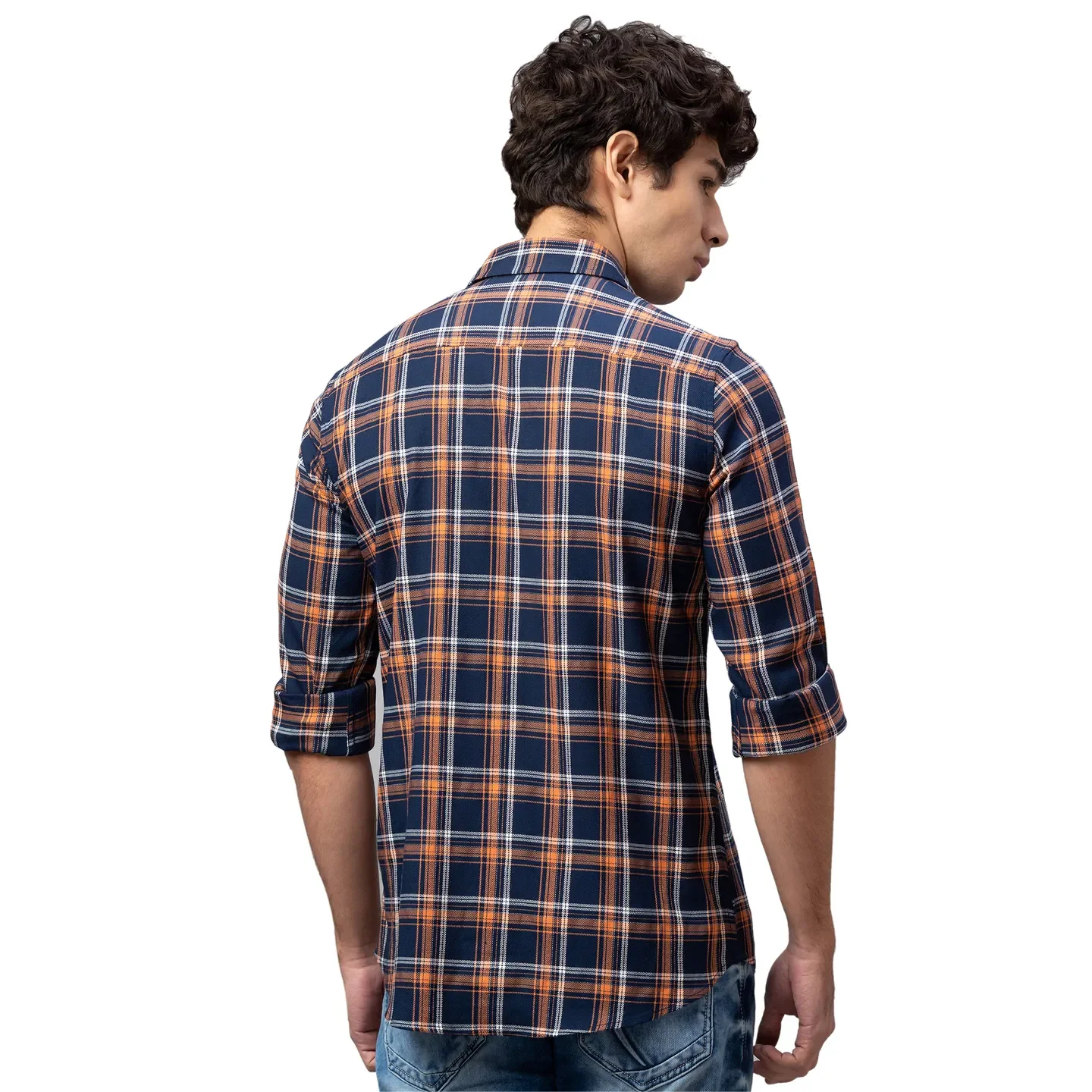 Blue Slim Straight Fit Regular Collar Long Sleeves Viscose Men's Shirt by Being Human Clothing - Image 3