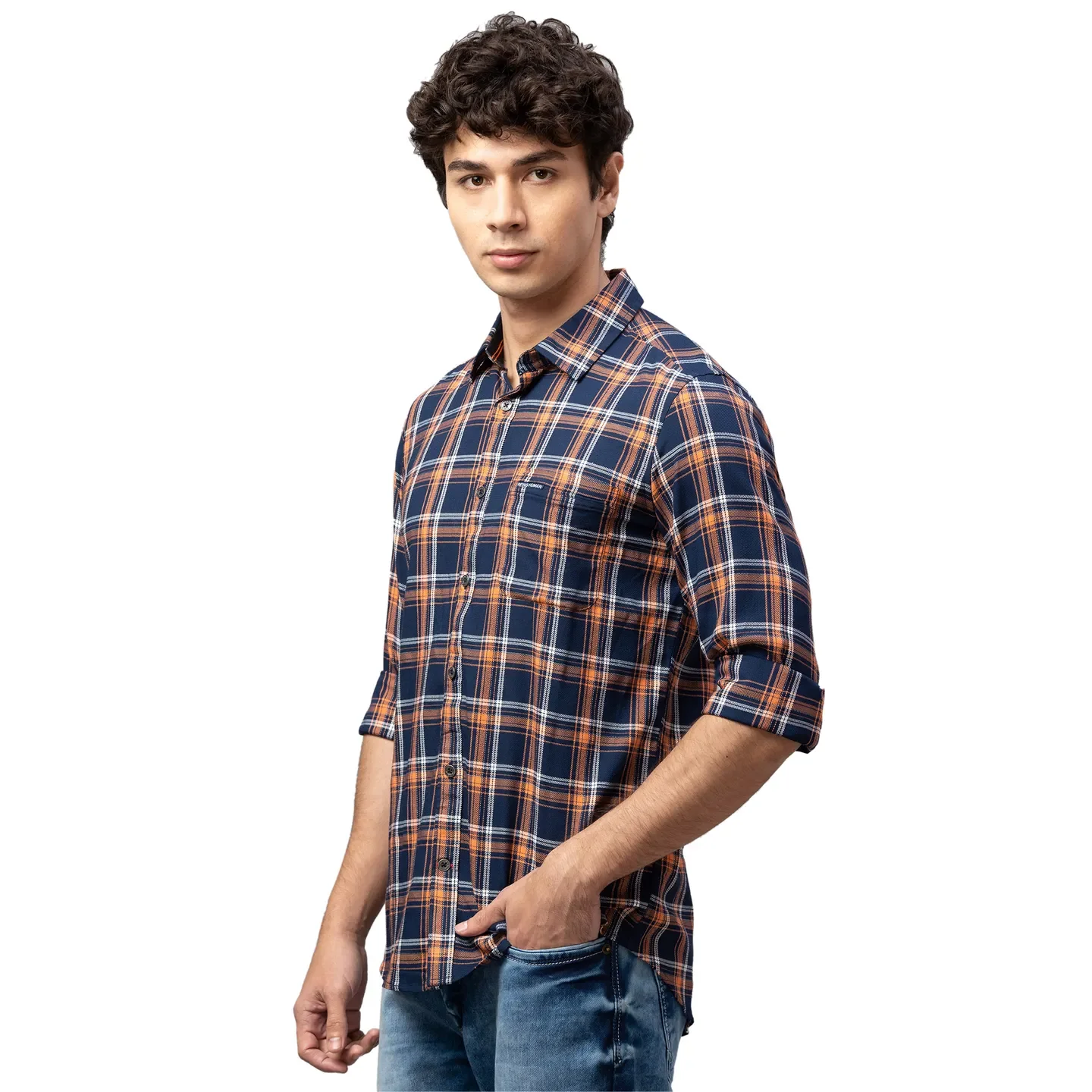 Blue Slim Straight Fit Regular Collar Long Sleeves Viscose Men's Shirt by Being Human Clothing - Image 4