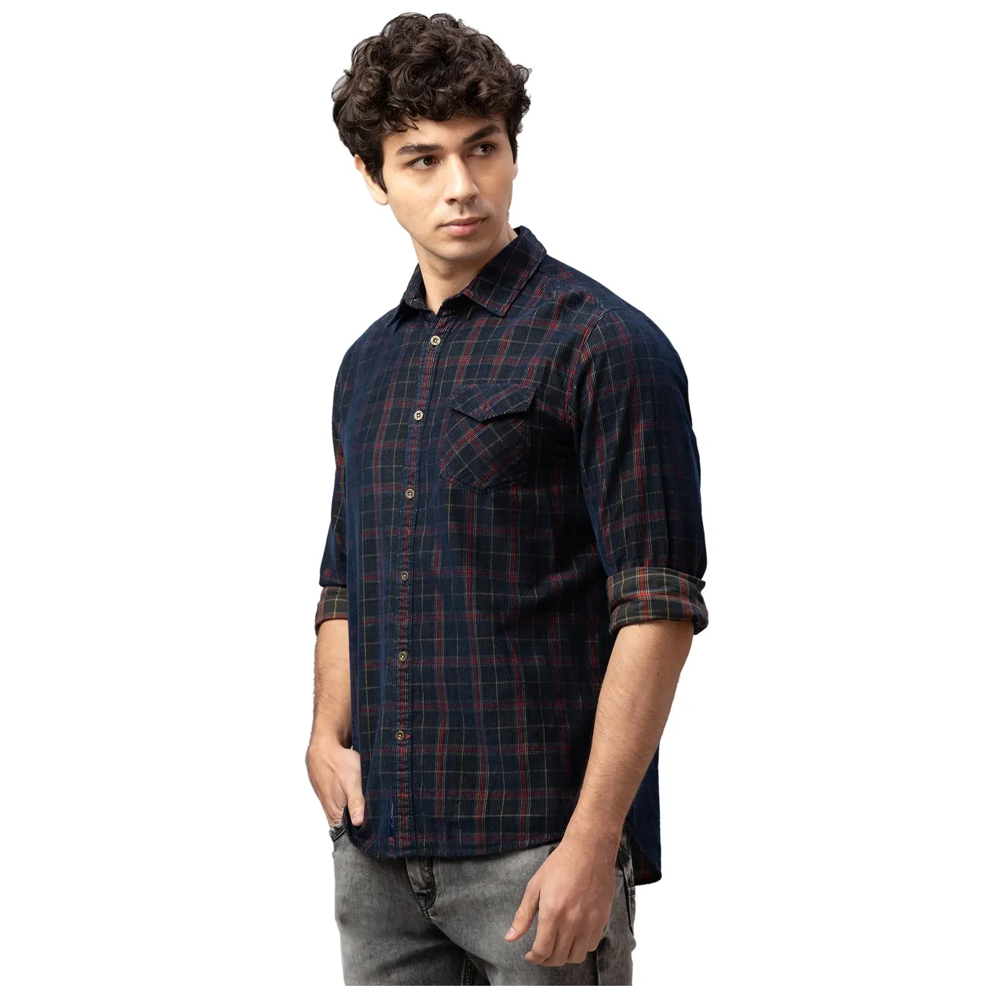 Blue Slim Straight Fit Regular Collar Long Sleeves Cotton Men's Shirt by Being Human Clothing - Image 4