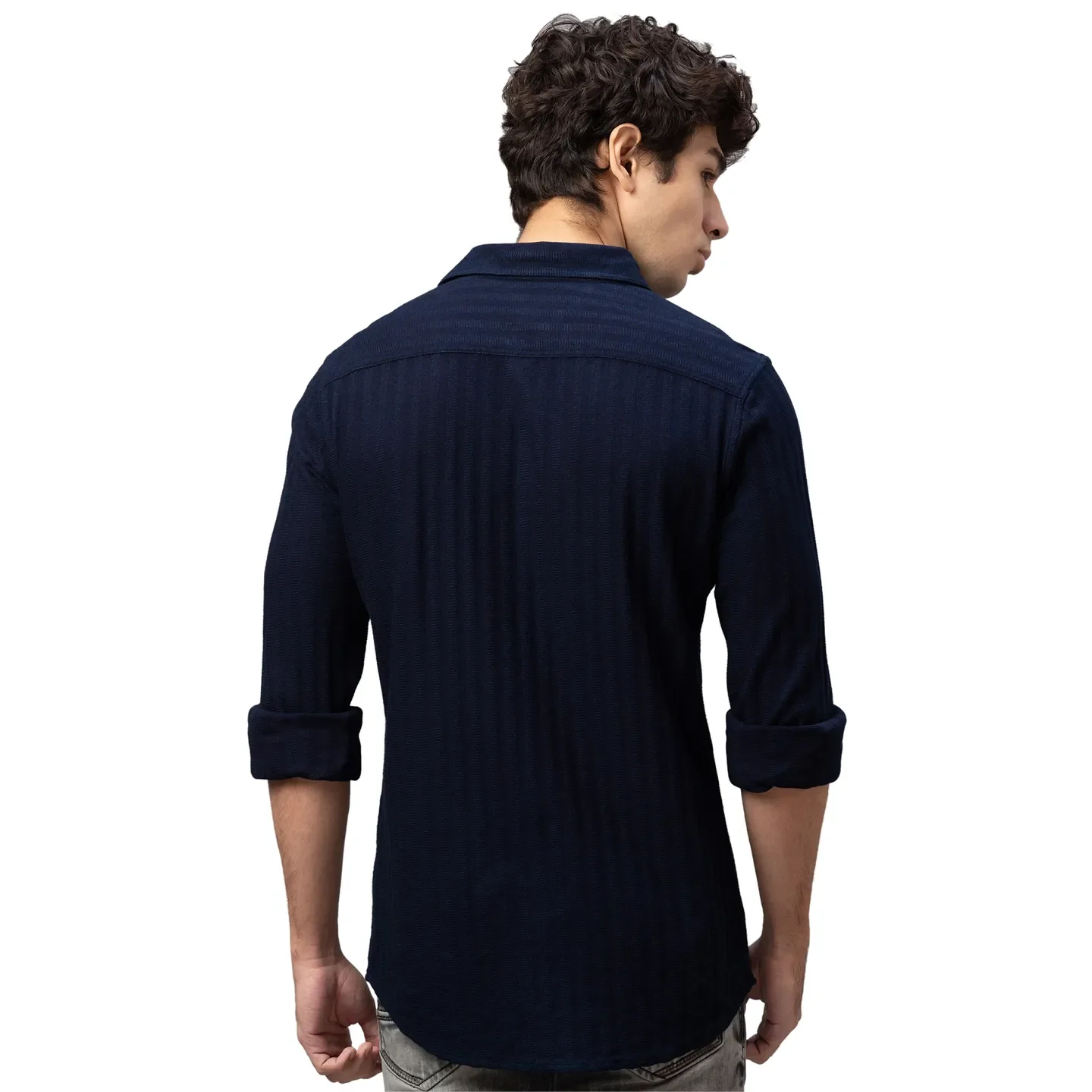 Navy Slim Fit Regular Collar Men's Shirt by Being Human Clothing - Image 3