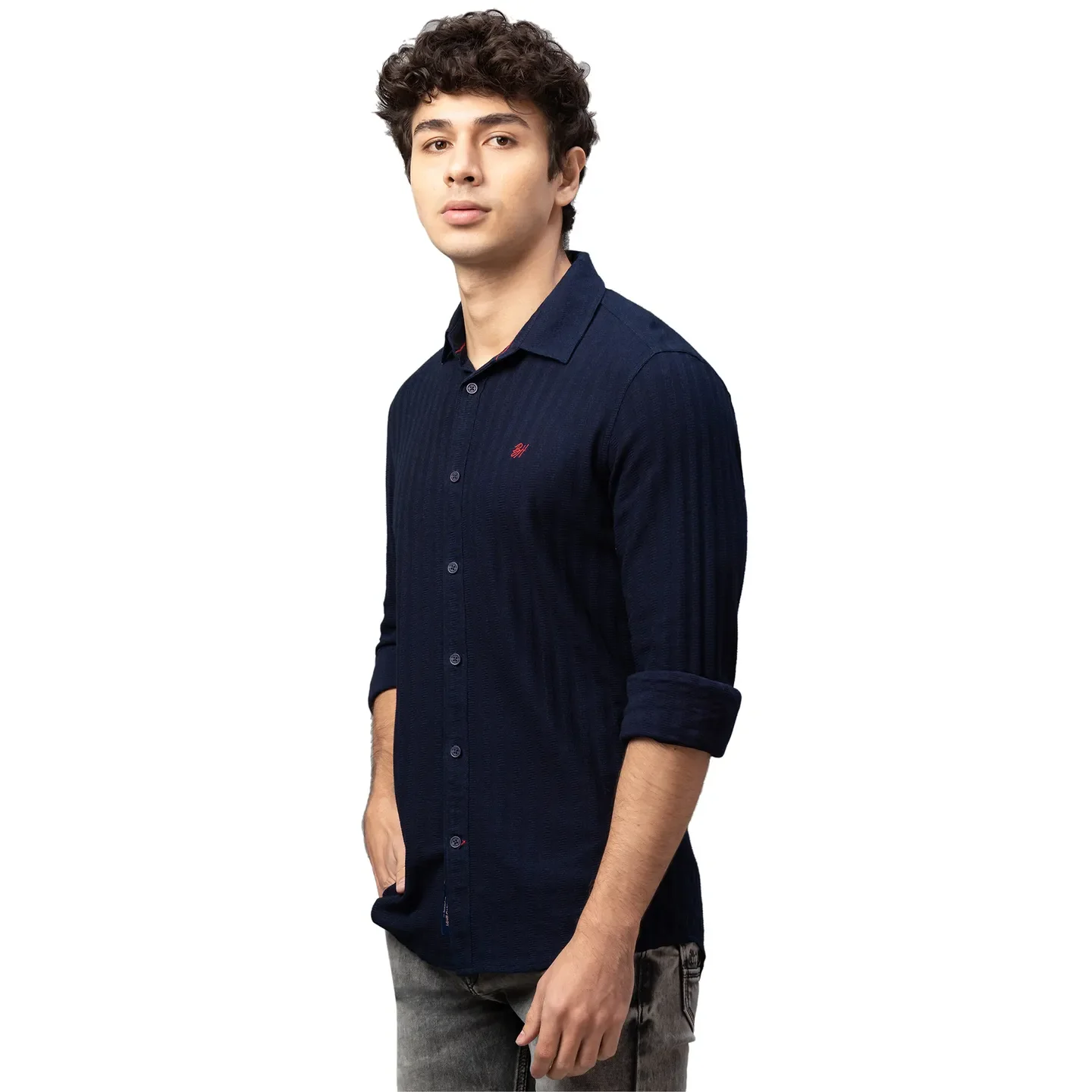 Navy Slim Fit Regular Collar Men's Shirt by Being Human Clothing - Image 4