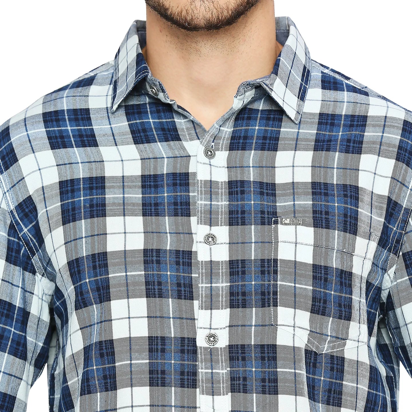 Blue Slim Straight Fit Regular Collar Long Sleeves Cotton Men's Shirt by Being Human Clothing - Image 5