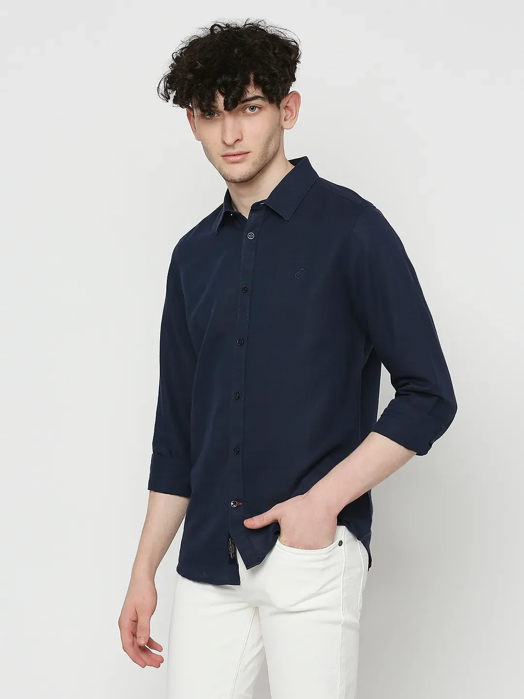 Navy Slim Fit Regular Collar Men's Shirt by Being Human Clothing - Image 2